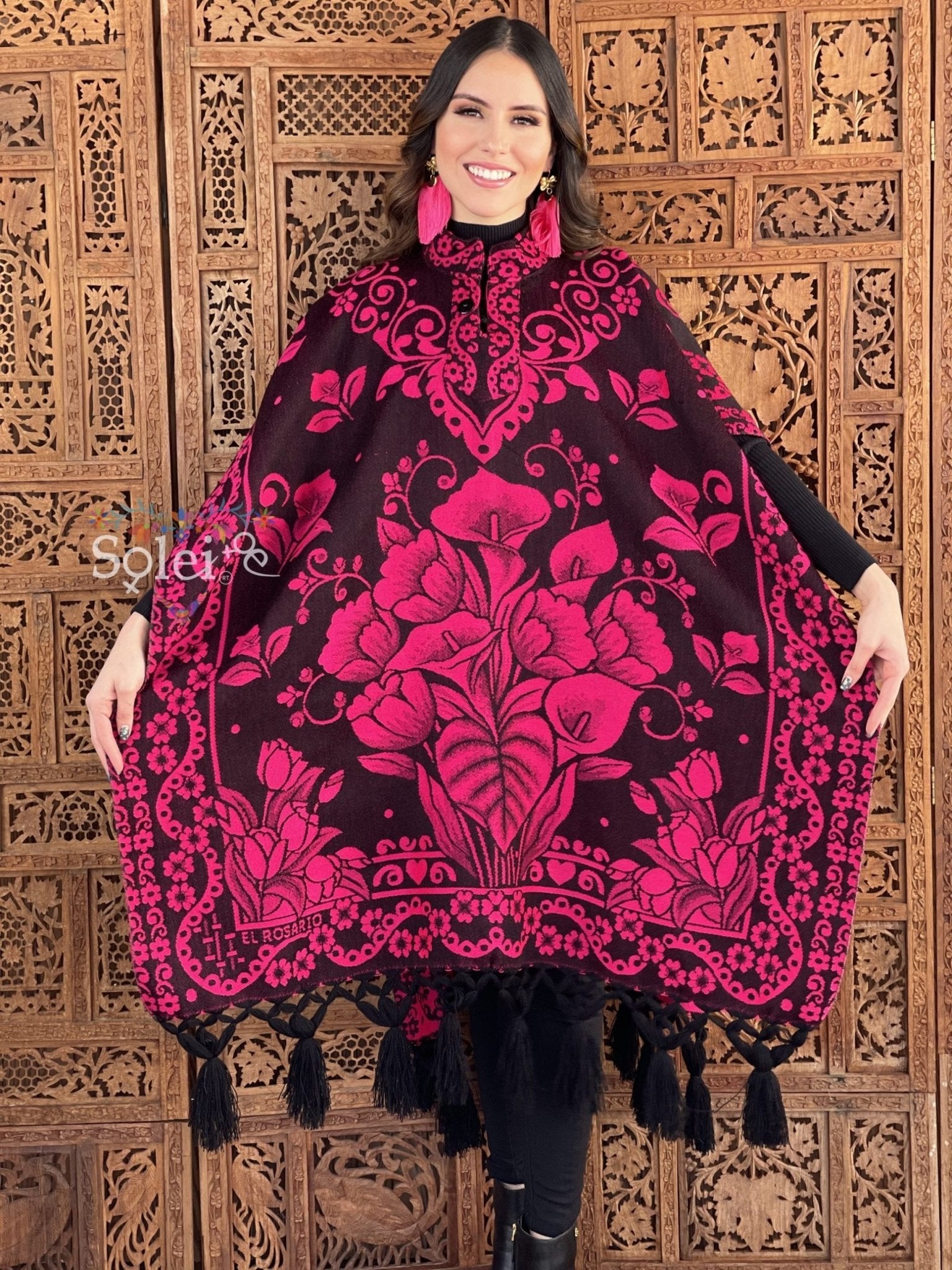 Mexican Traditional Calla Lily Poncho. Gaban Alcatraz Fino. - Solei Store