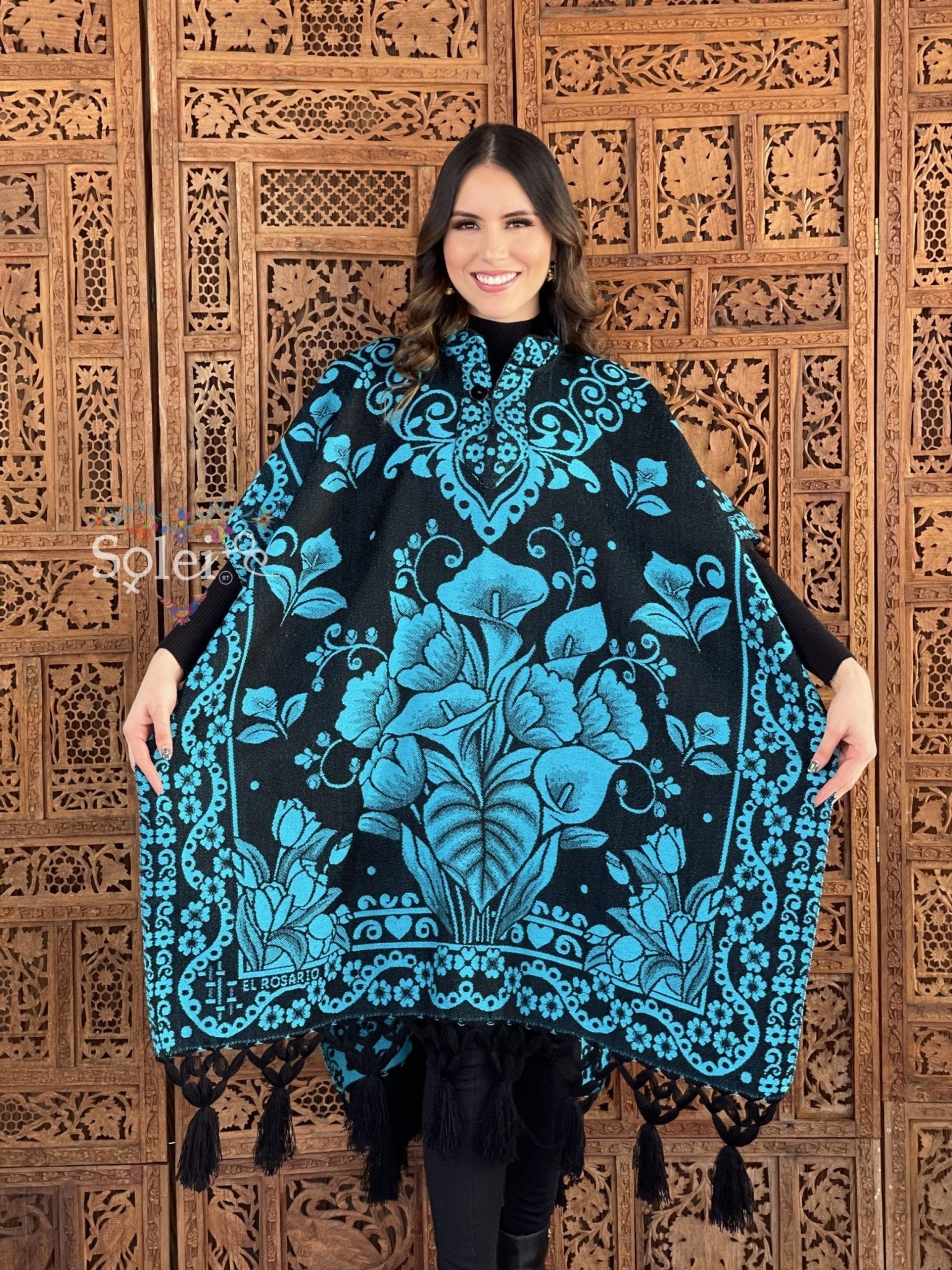 Mexican Traditional Calla Lily Poncho. Gaban Alcatraz Fino. - Solei Store