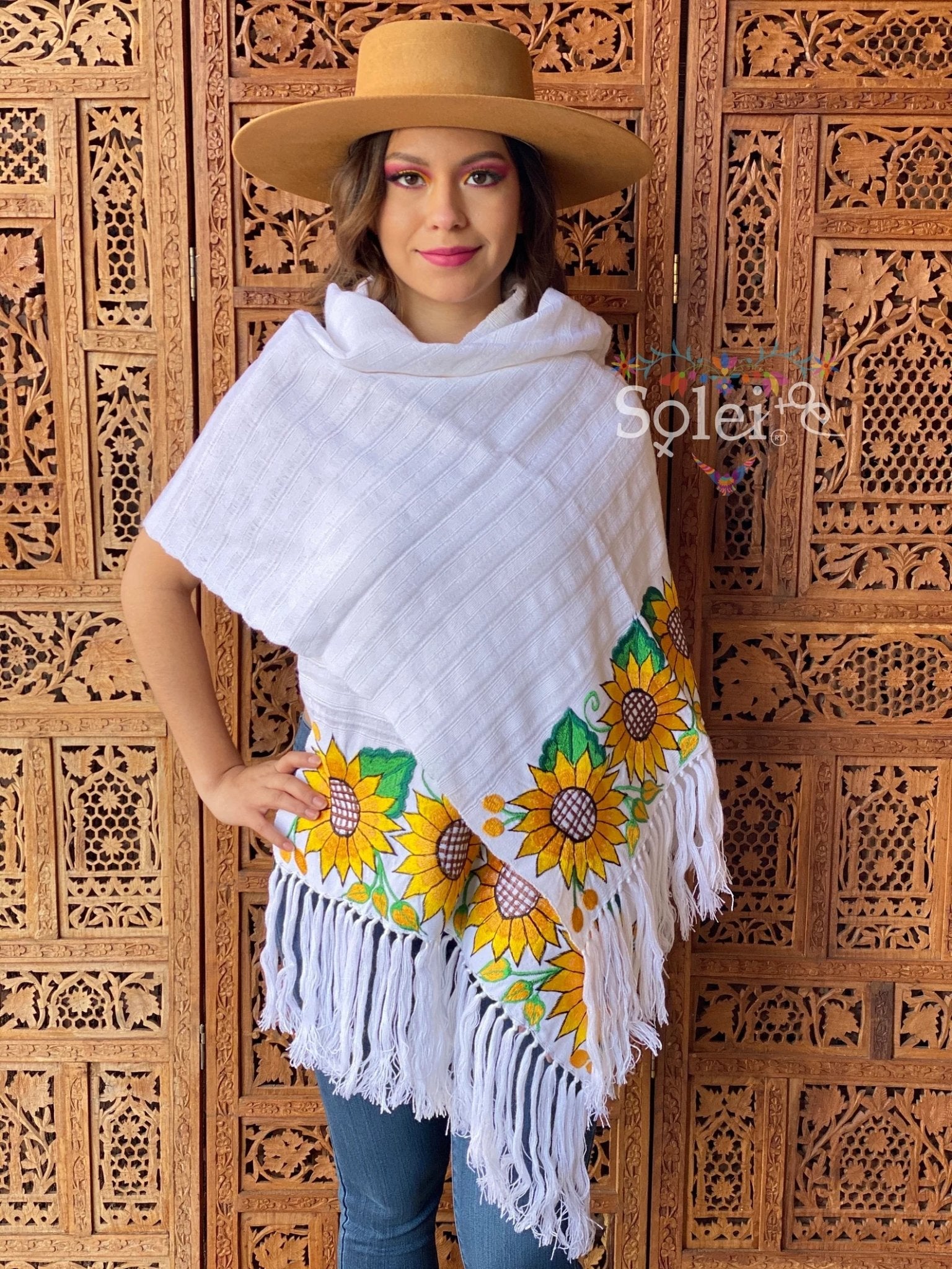 Mexican Traditional Embroidered Shawl. Rebozo Girasoles - Solei Store