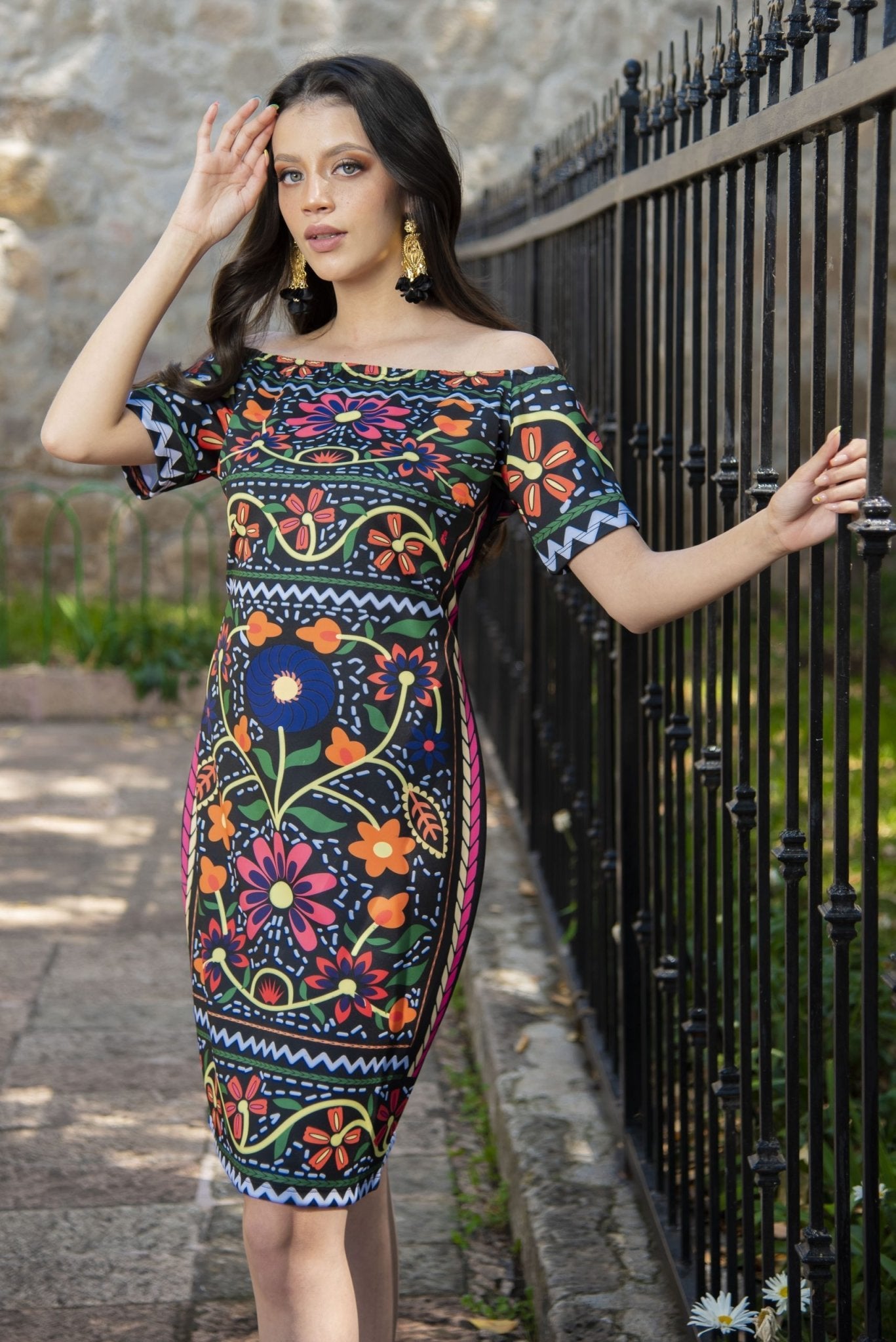 Michoacan dress. Short dress with Mexican floral print. Sublimated dress. - Solei Store