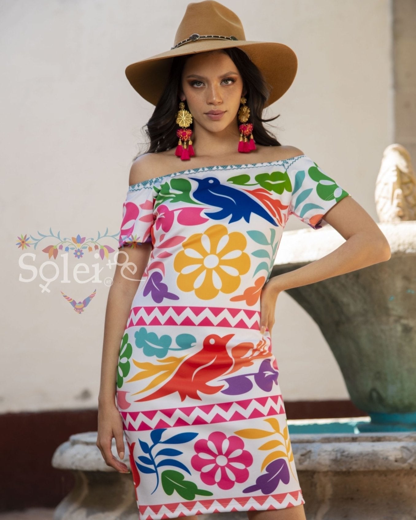 Off-Shoulder Sublimated Mexican Dress. Colorful dress and Mexican design - Solei Store