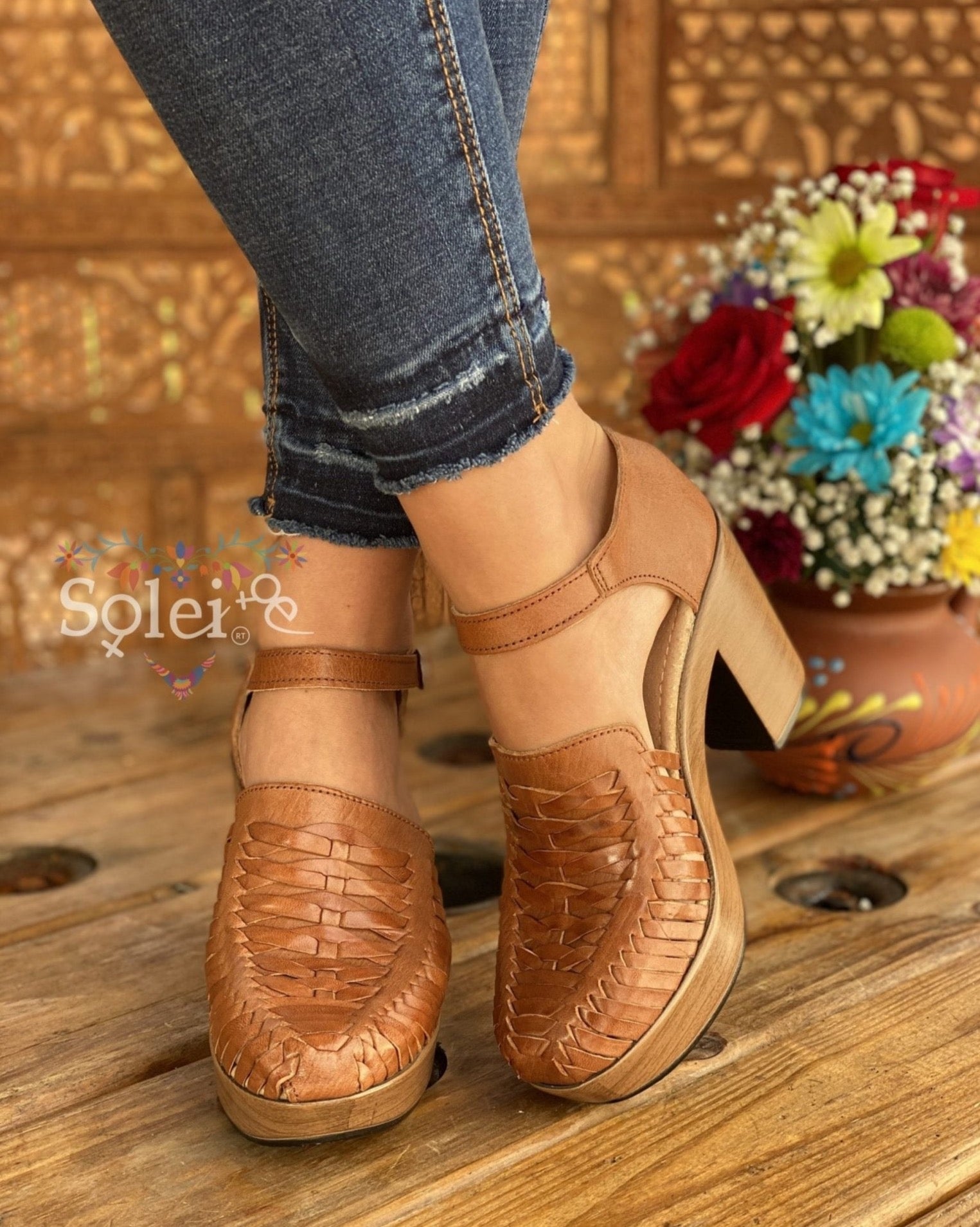 Olivia Heels. Mexican Artisanal Leather Block Heels. - Solei Store