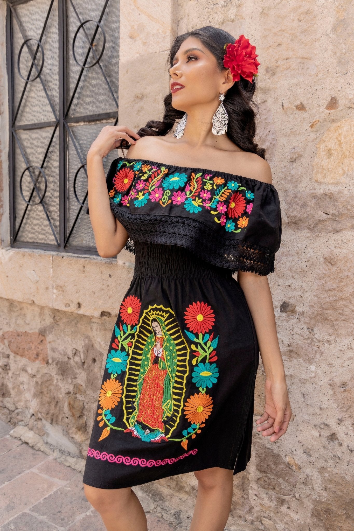 Traditional Mexican Virgen de Guadalupe Dress in Black