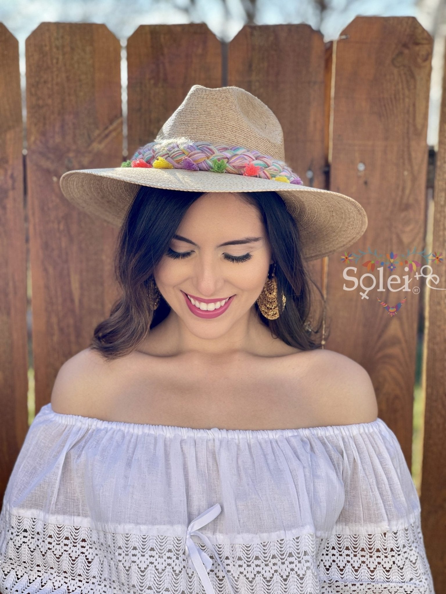 Sombrero Trenzas Pastel. Mexican Palm Hat with Tassels. - Solei Store