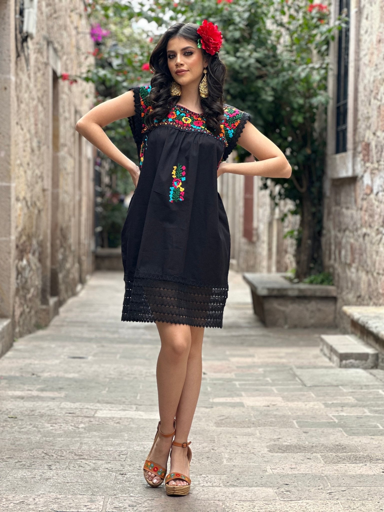 Traditional Mexican Artisanal Hand Embroidered Floral Dress. Lina Dress. - Solei Store