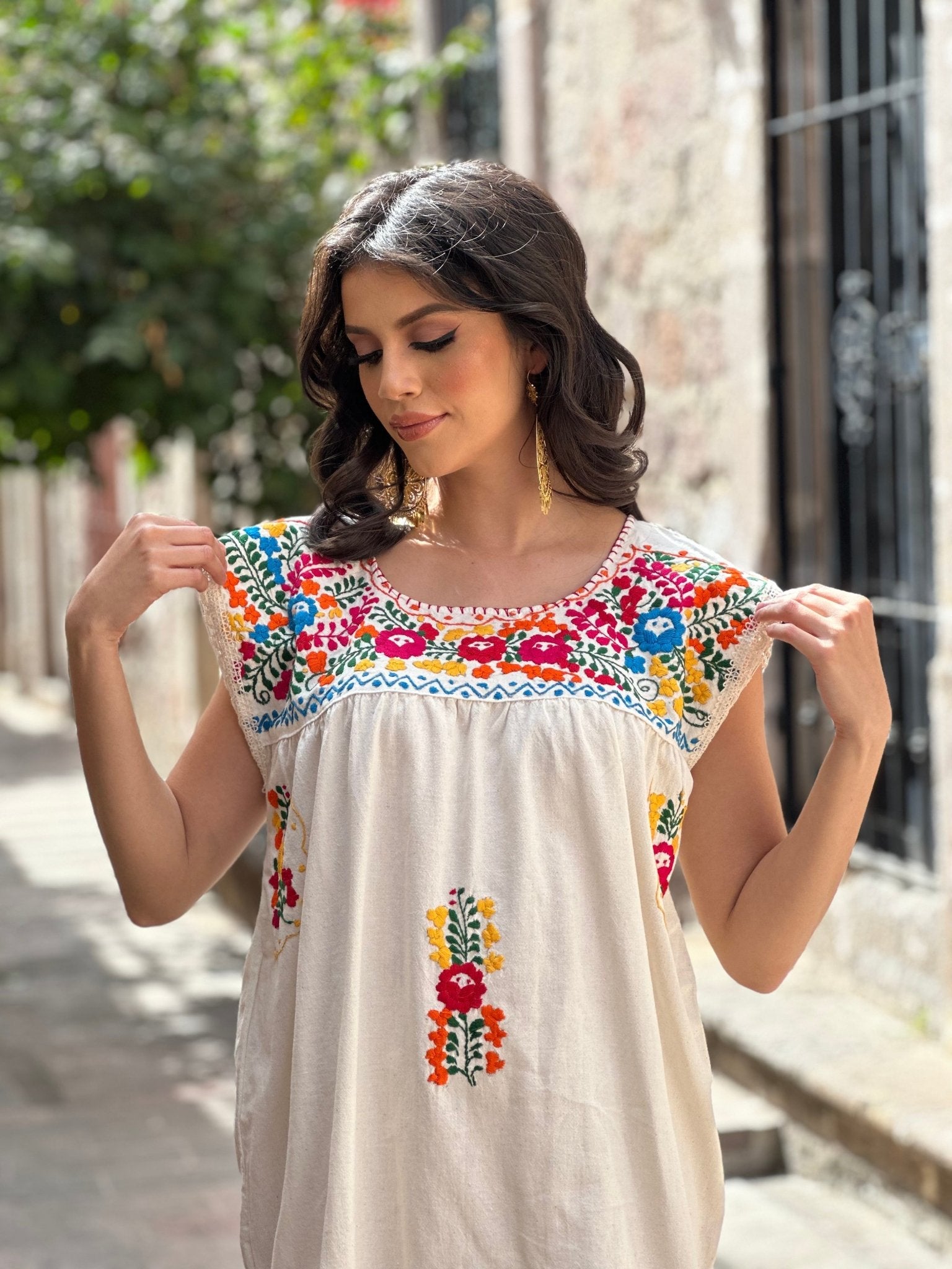 Traditional Mexican Artisanal Hand Embroidered Floral Dress. Lina Dress. - Solei Store