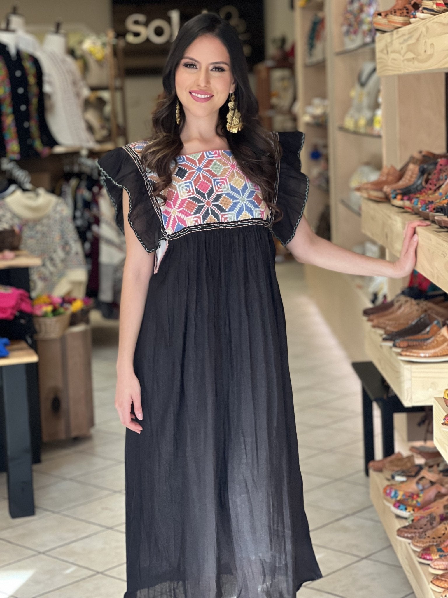 Traditional Mexican Dress. Embroidered Dress Made on a Loom. Larissa Estrella Dress - Solei Store