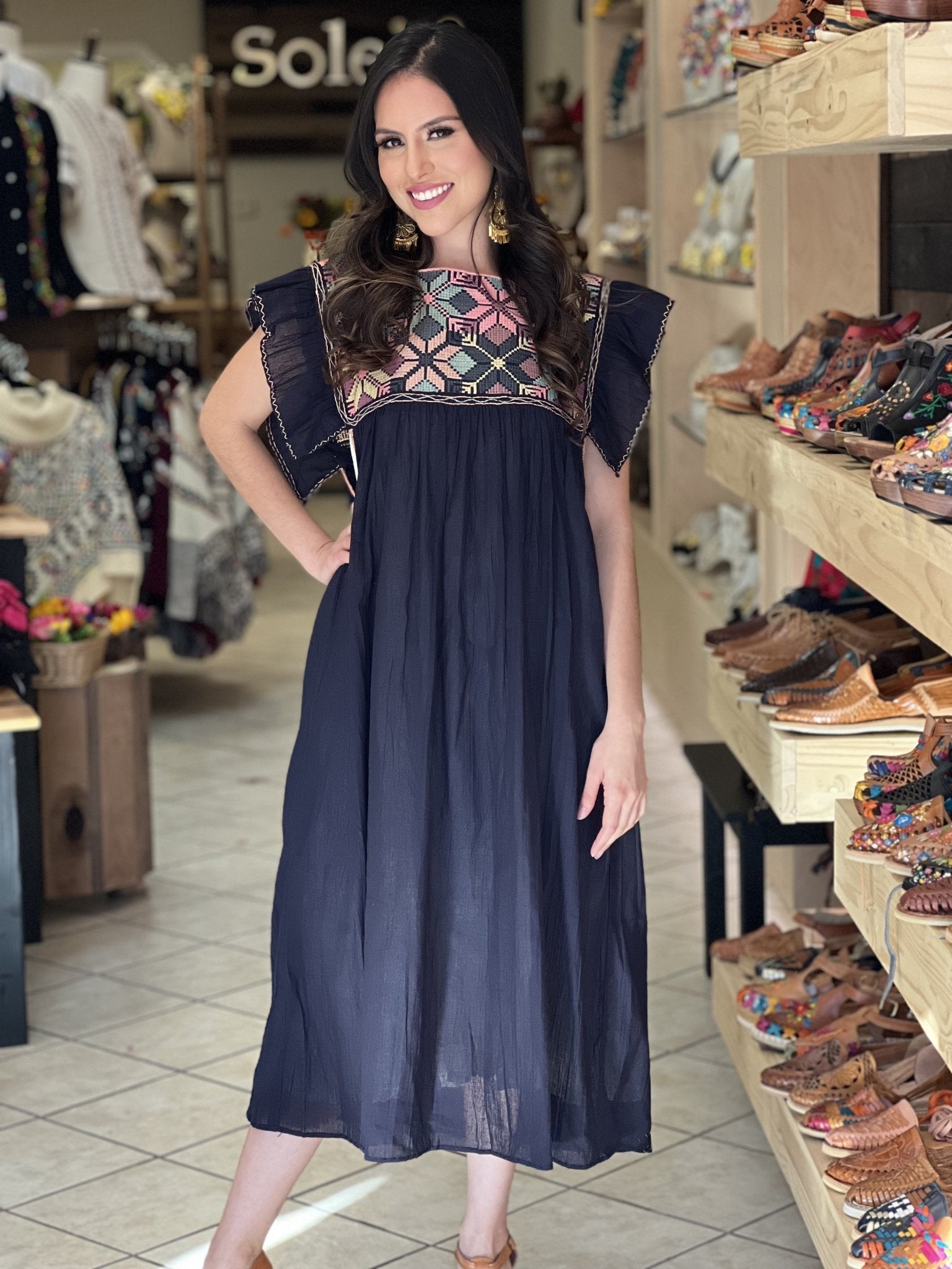 Traditional Mexican Dress. Embroidered Dress Made on a Loom. Larissa Estrella Dress - Solei Store