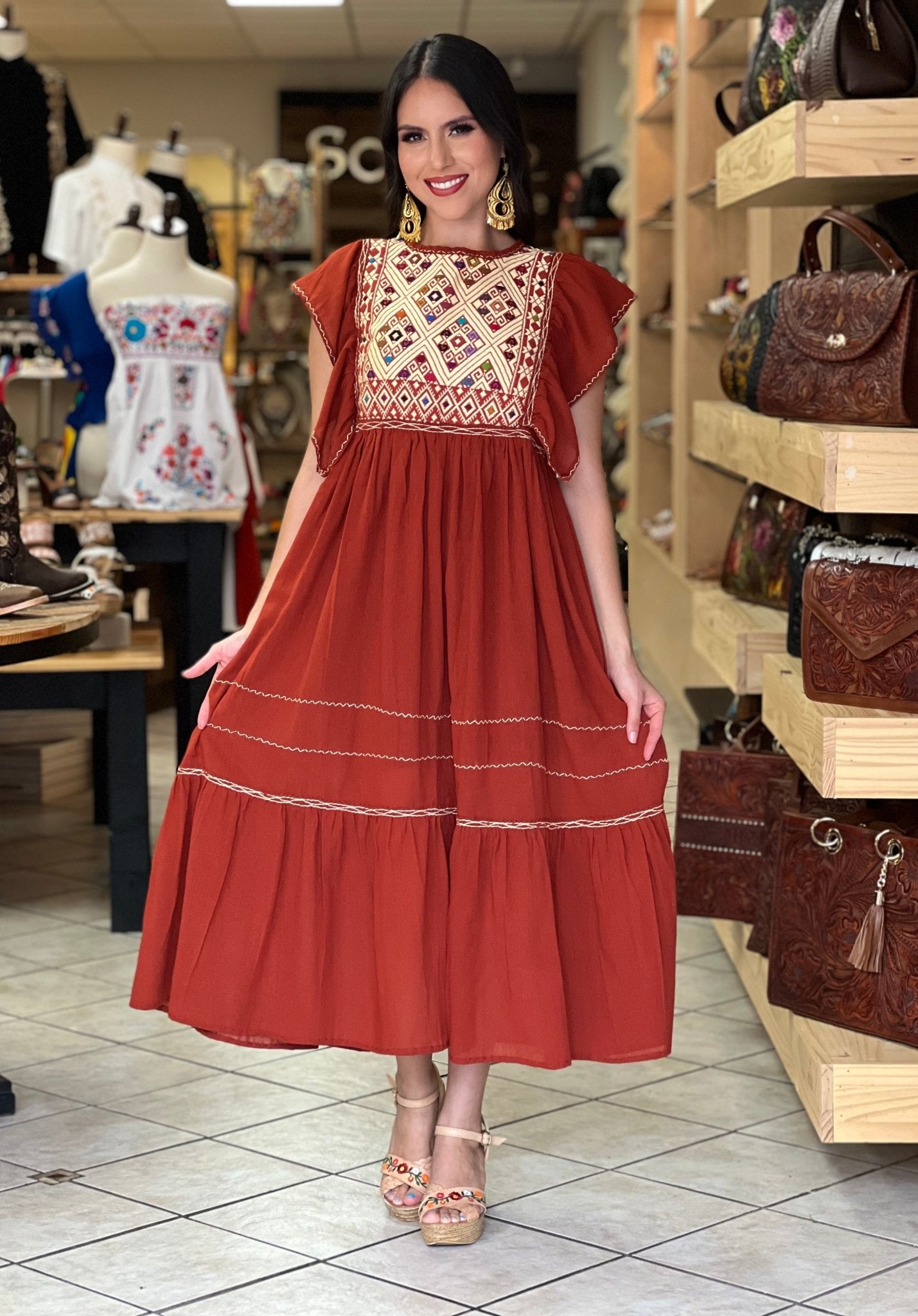 Traditional Mexican Dress. Embroidered Tunic Dress Made on a Loom. Larissa Dress - Solei Store