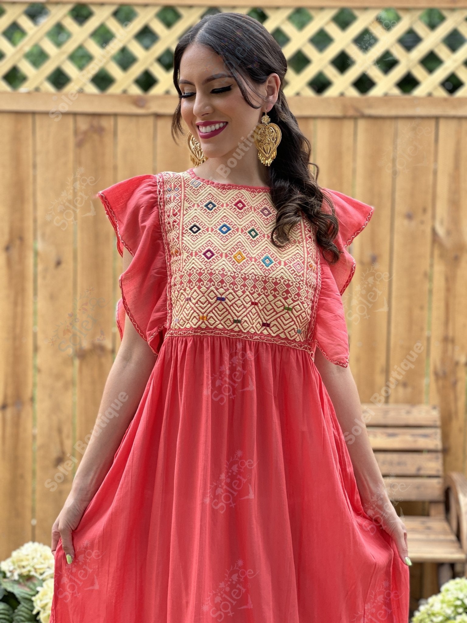 Traditional Mexican Dress. Embroidered Tunic Dress Made on a Loom. Larissa Dress - Solei Store