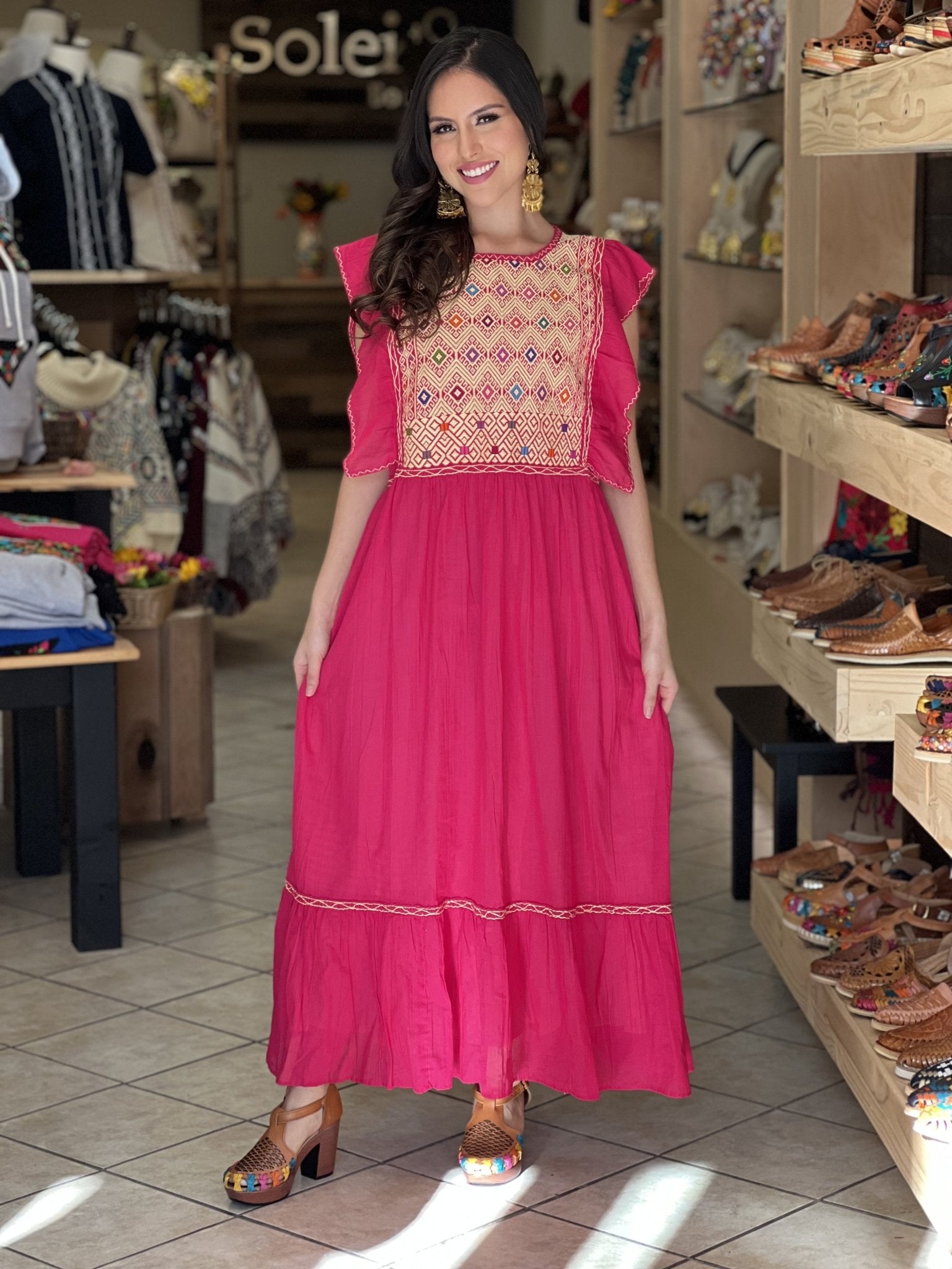 Traditional Mexican Dress. Embroidered Tunic Dress Made on a Loom. Larissa Dress - Solei Store