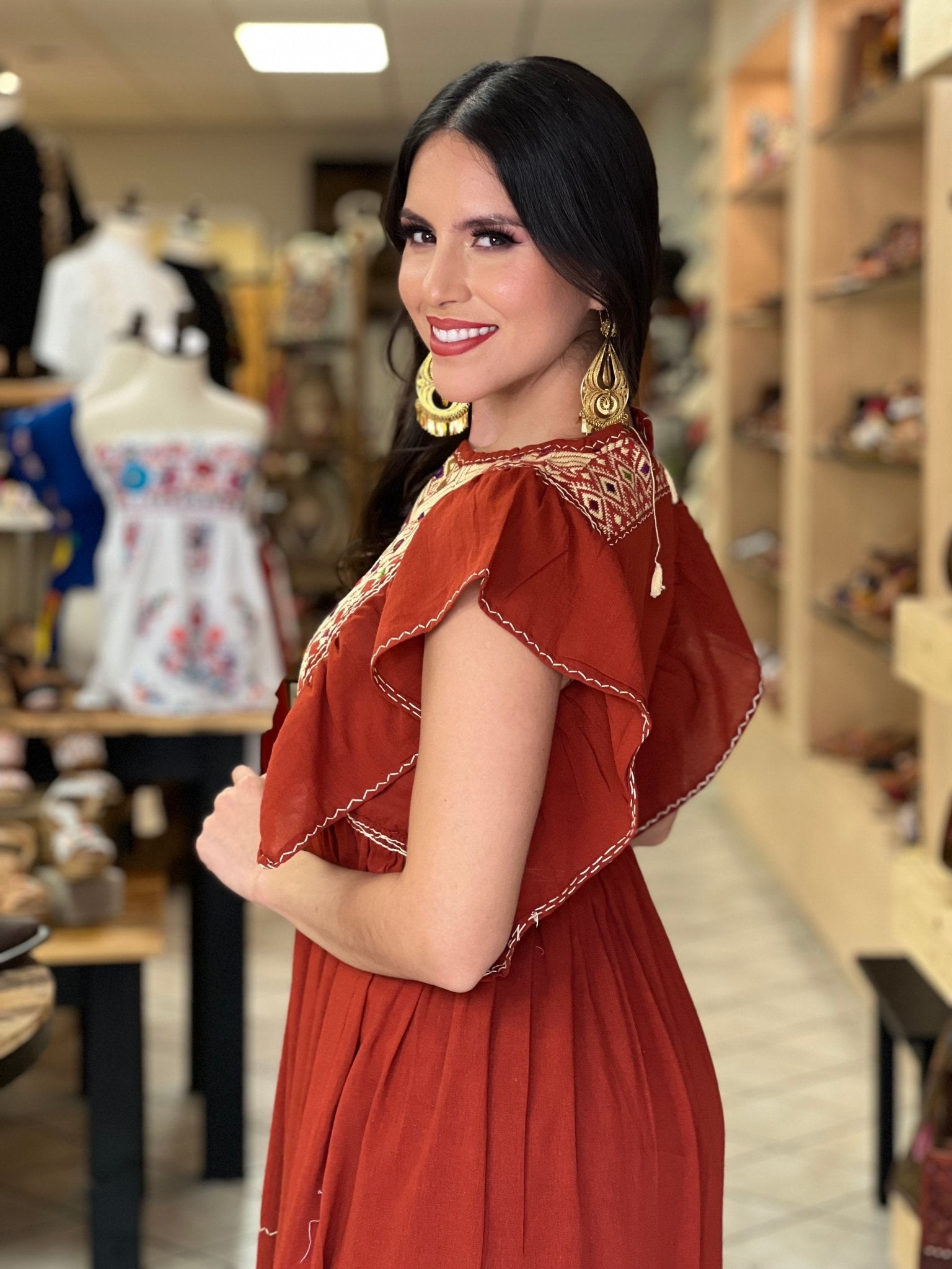 Traditional Mexican Dress. Embroidered Tunic Dress Made on a Loom. Larissa Dress - Solei Store