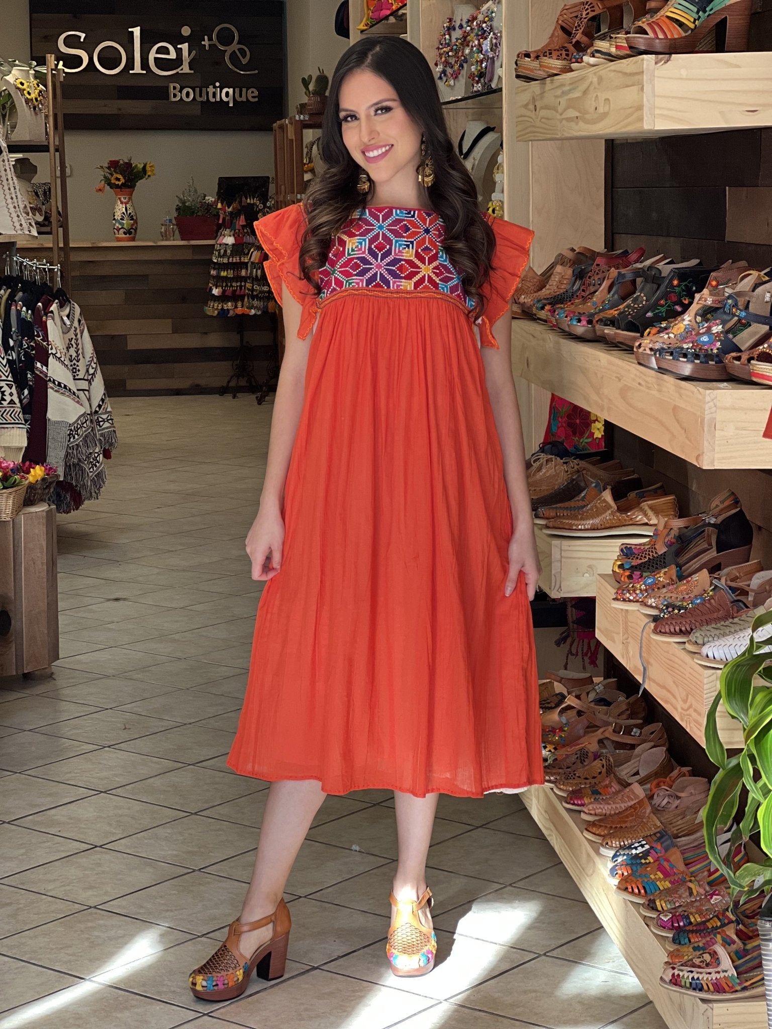 Traditional Mexican Dress. Embroidered Tunic Dress Made on a Loom. Larissa Estrella Dress - Solei Store