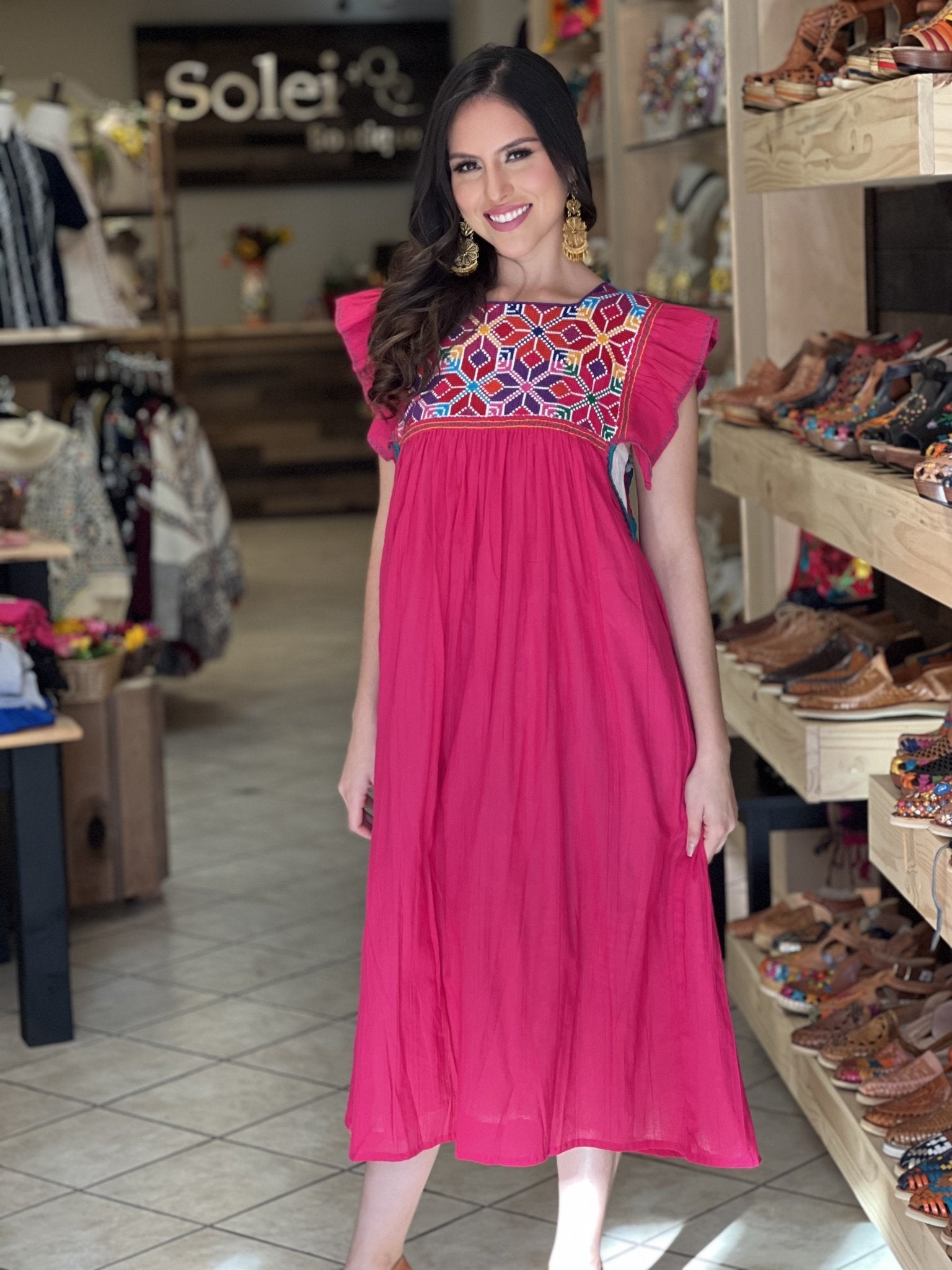 Traditional Mexican Dress. Embroidered Tunic Dress Made on a Loom. Larissa Estrella Dress - Solei Store