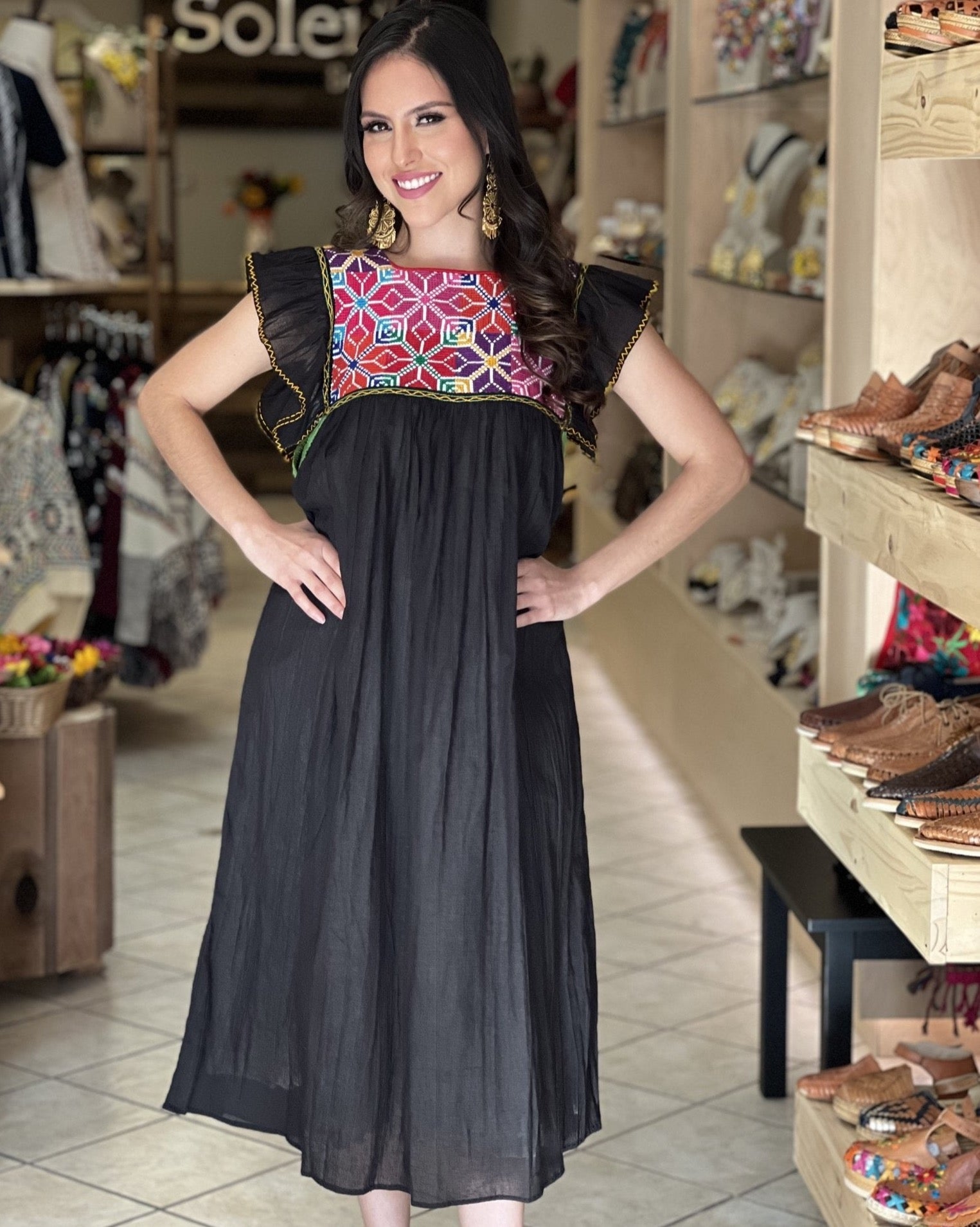 Traditional Mexican Dress. Embroidered Tunic Dress Made on a Loom. Larissa Estrella Dress - Solei Store