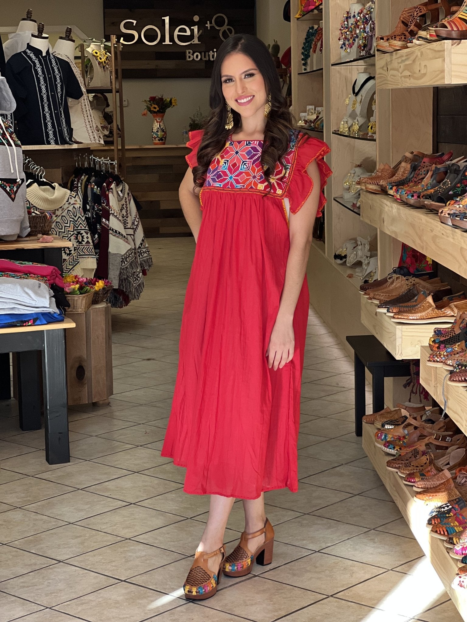 Traditional Mexican Dress. Embroidered Tunic Dress Made on a Loom. Larissa Estrella Dress - Solei Store