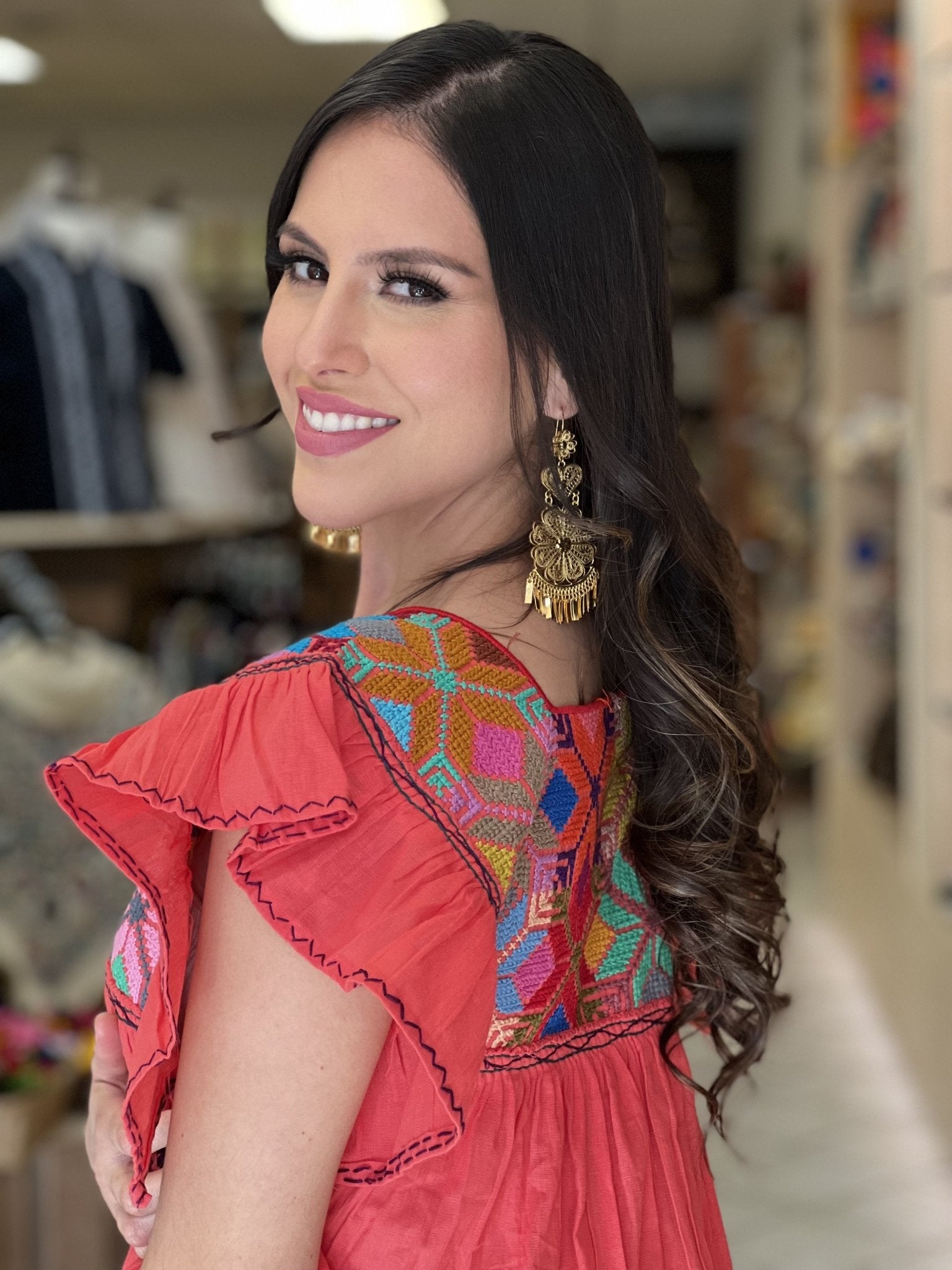 Traditional Mexican Dress. Embroidered Tunic Dress Made on a Loom. Larissa Estrella Dress - Solei Store