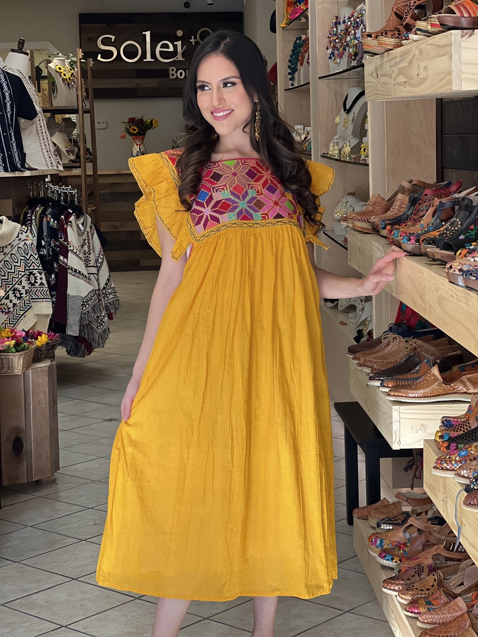 Traditional Mexican Dress. Embroidered Tunic Dress Made on a Loom. Larissa Estrella Dress - Solei Store