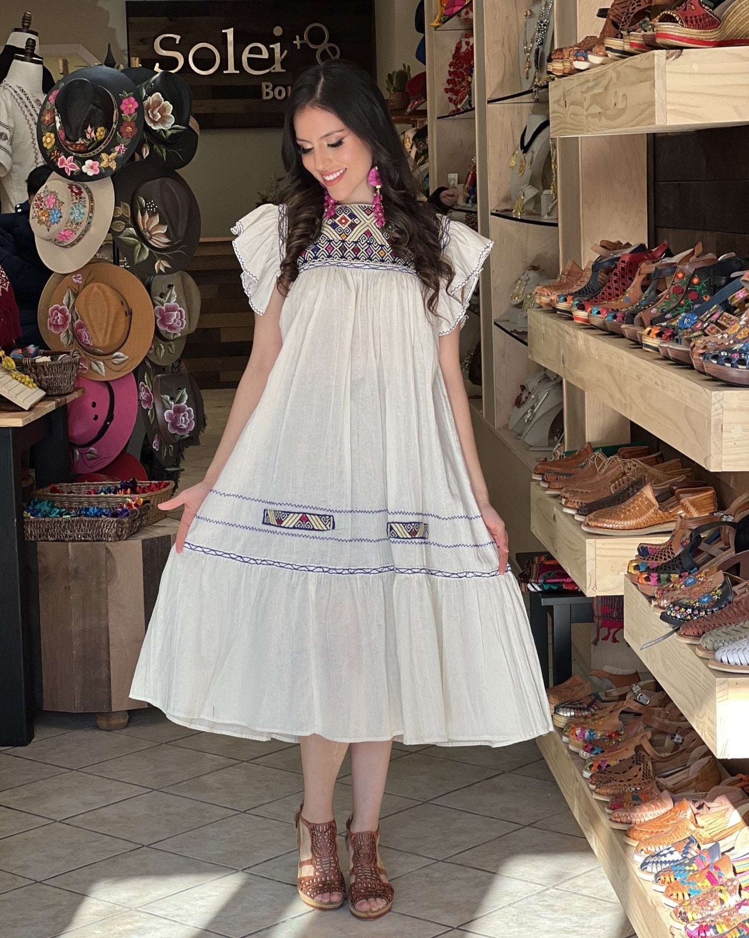 Traditional Mexican Dress. Embroidered Tunic Dress Made on a Loom. Loana Dress. - Solei Store