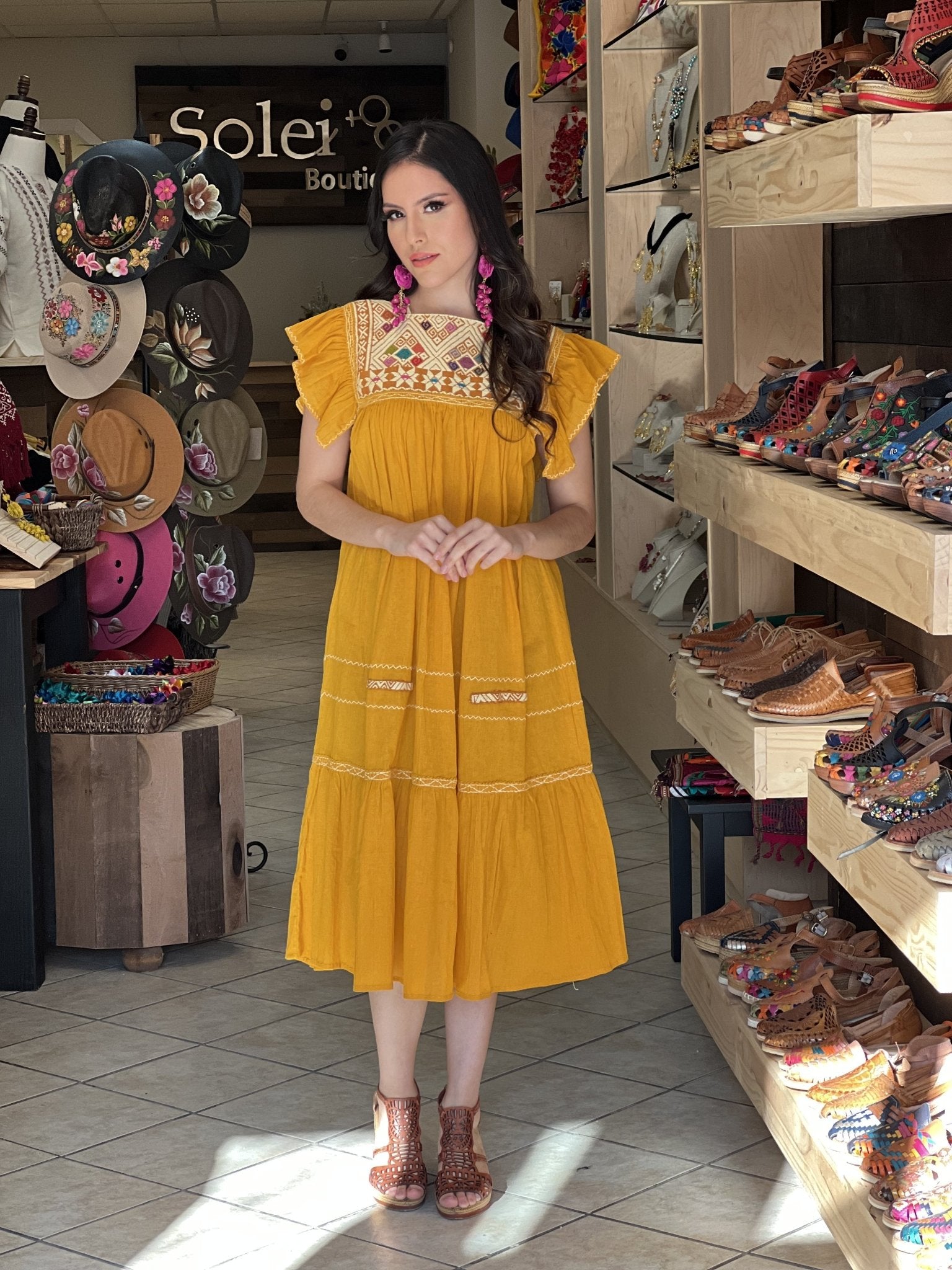 Traditional Mexican Dress. Embroidered Tunic Dress Made on a Loom. Loana Dress. - Solei Store