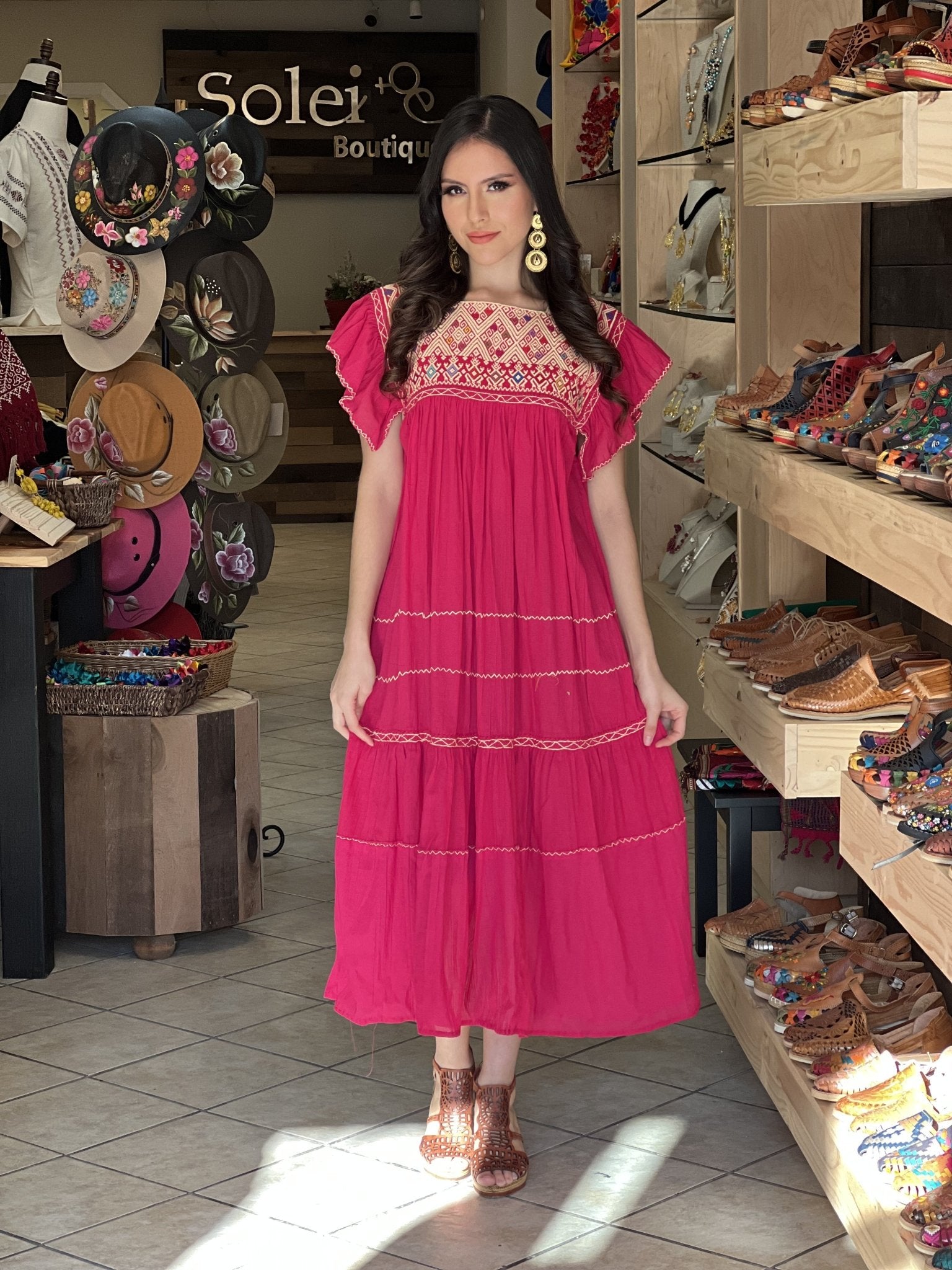 Traditional Mexican Dress. Embroidered Tunic Dress Made on a Loom. Loana Dress. - Solei Store