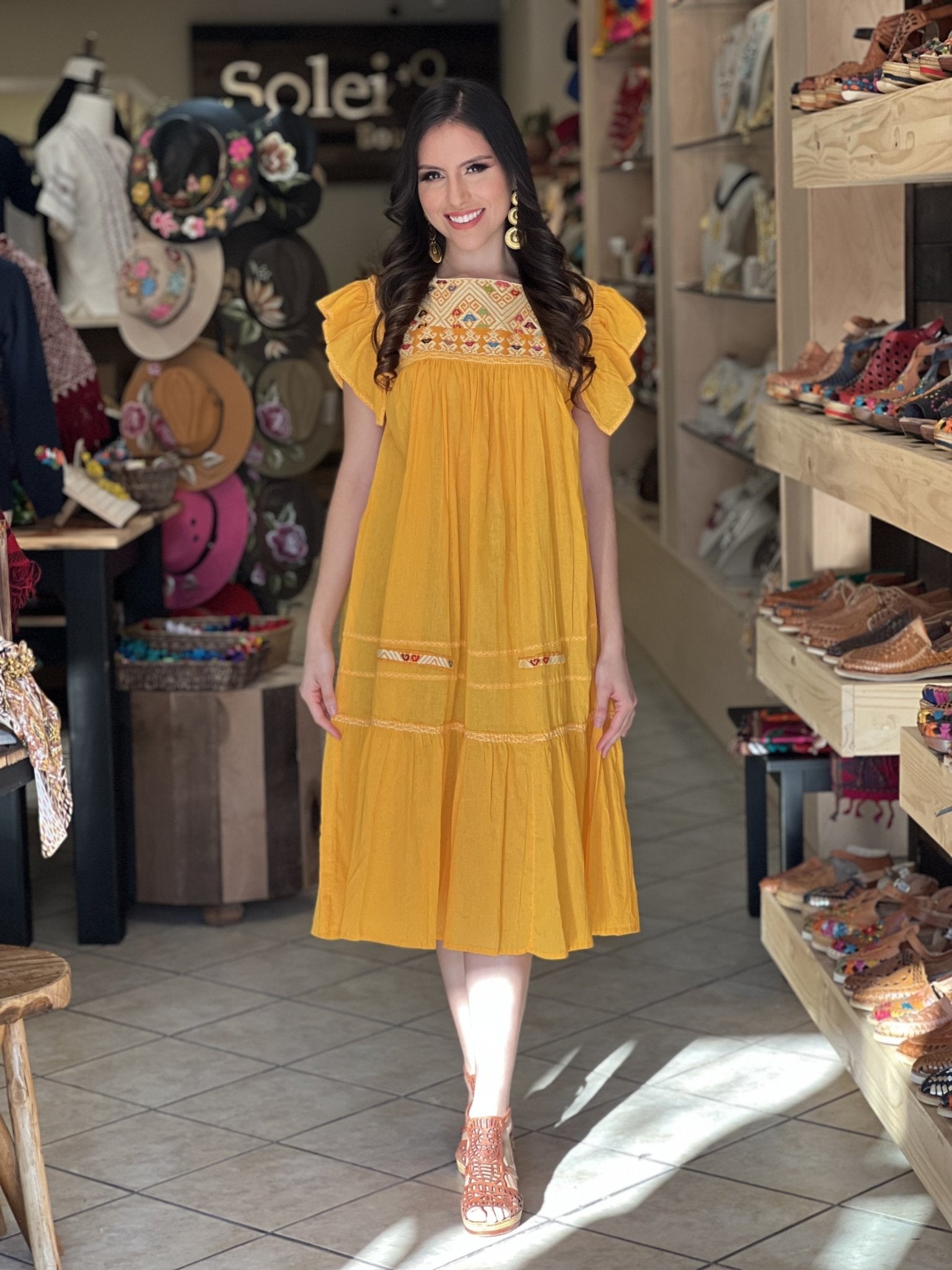 Traditional Mexican Dress. Embroidered Tunic Dress Made on a Loom. Loana Dress. - Solei Store