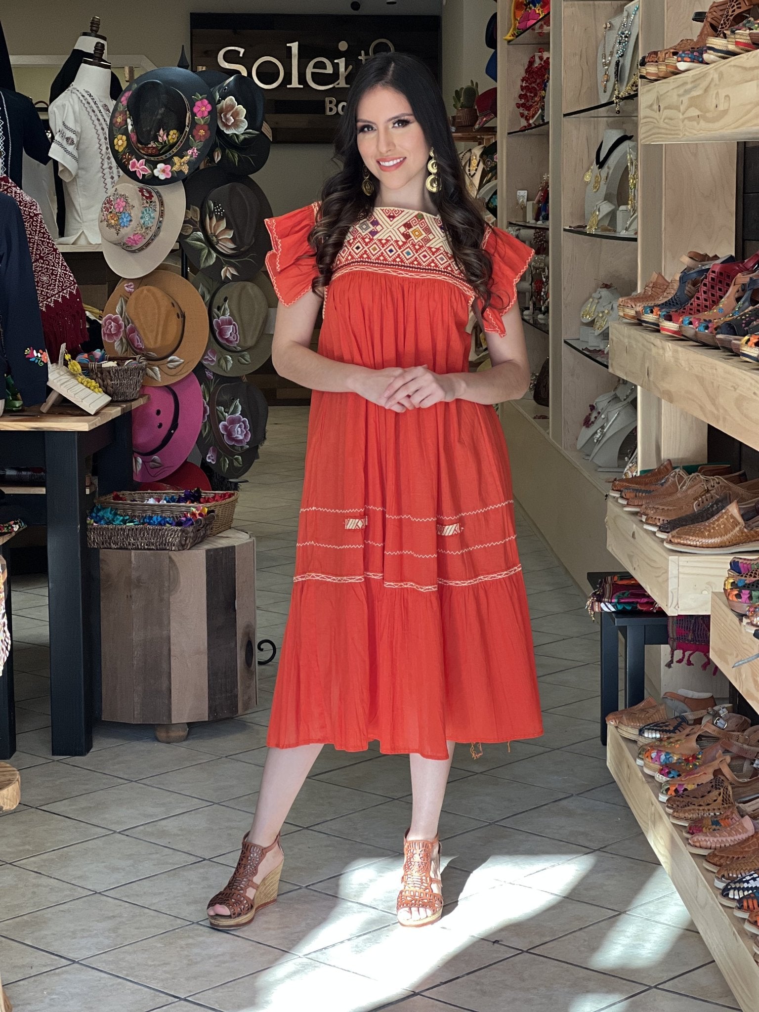 Traditional Mexican Dress. Embroidered Tunic Dress Made on a Loom. Loana Dress. - Solei Store