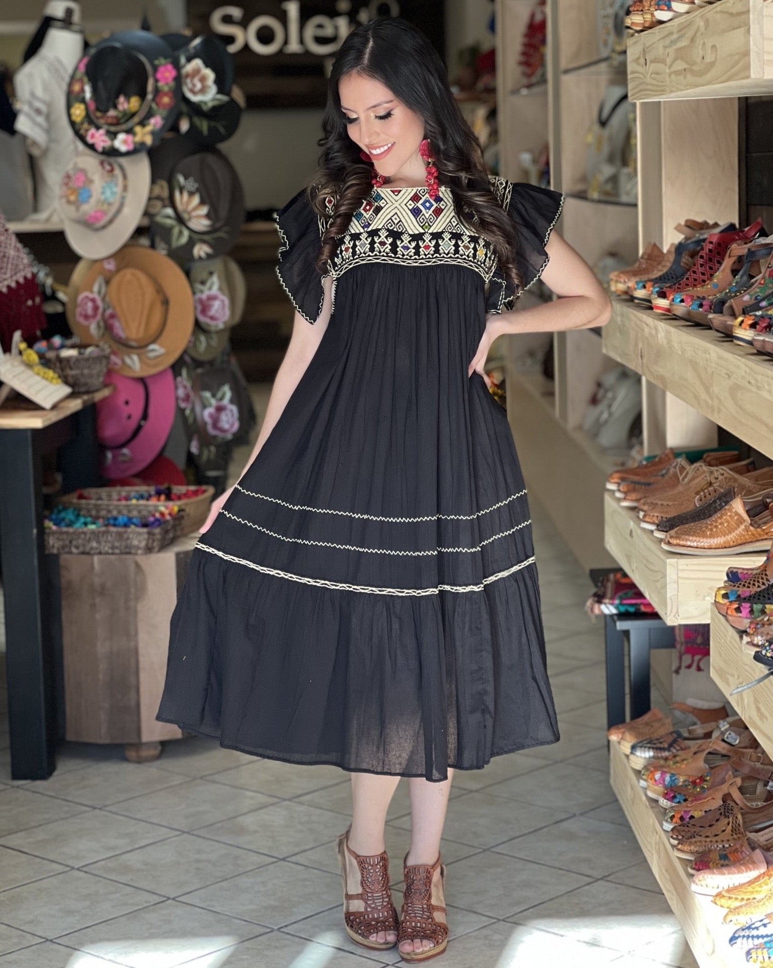 Traditional Mexican Dress. Embroidered Tunic Dress Made on a Loom. Loana Dress. - Solei Store