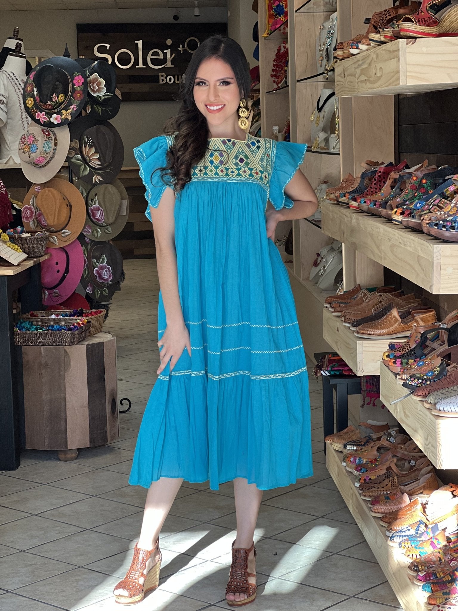 Traditional Mexican Dress. Embroidered Tunic Dress Made on a Loom. Loana Dress. - Solei Store