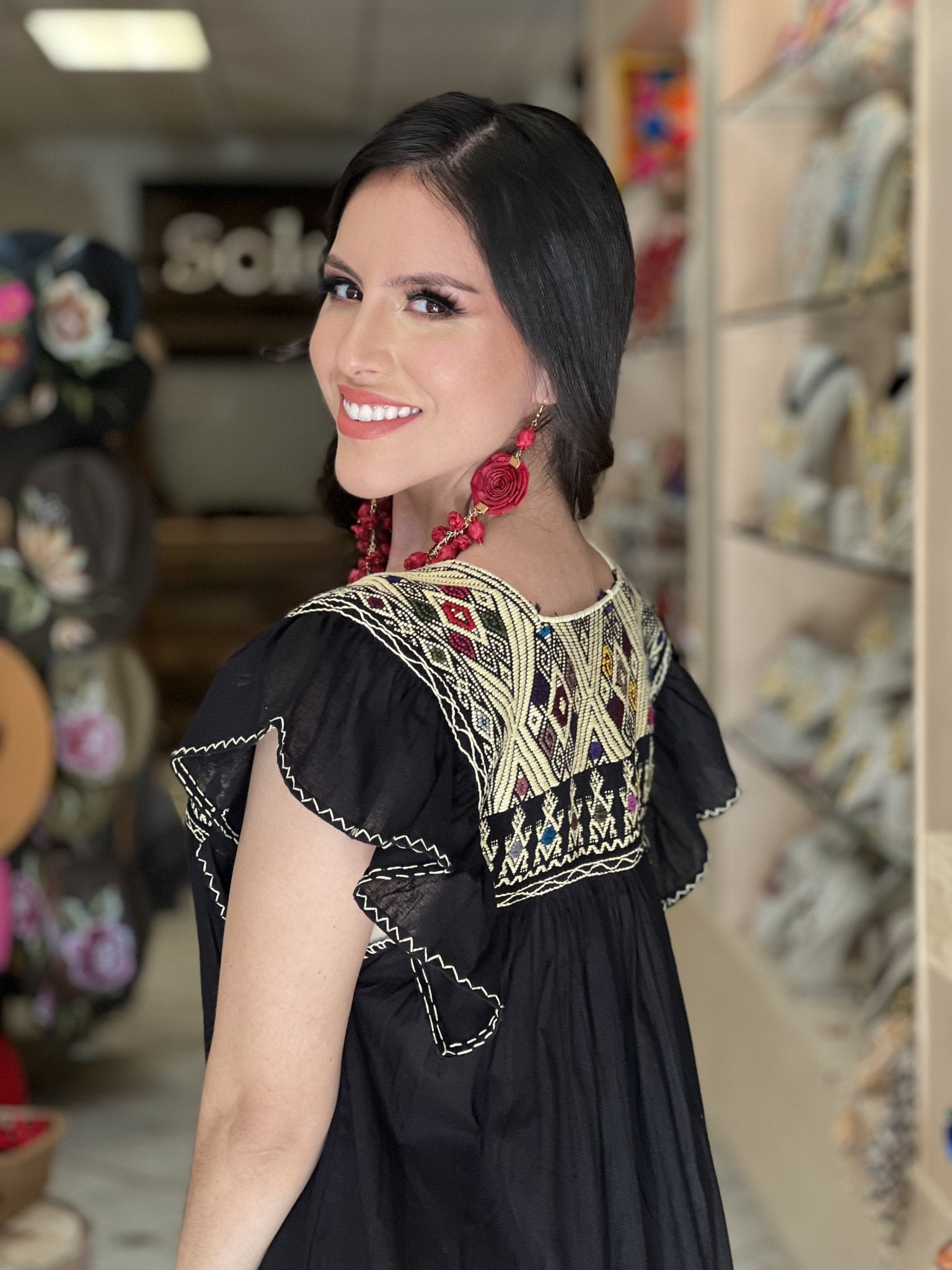 Traditional Mexican Dress. Embroidered Tunic Dress Made on a Loom. Loana Dress. - Solei Store