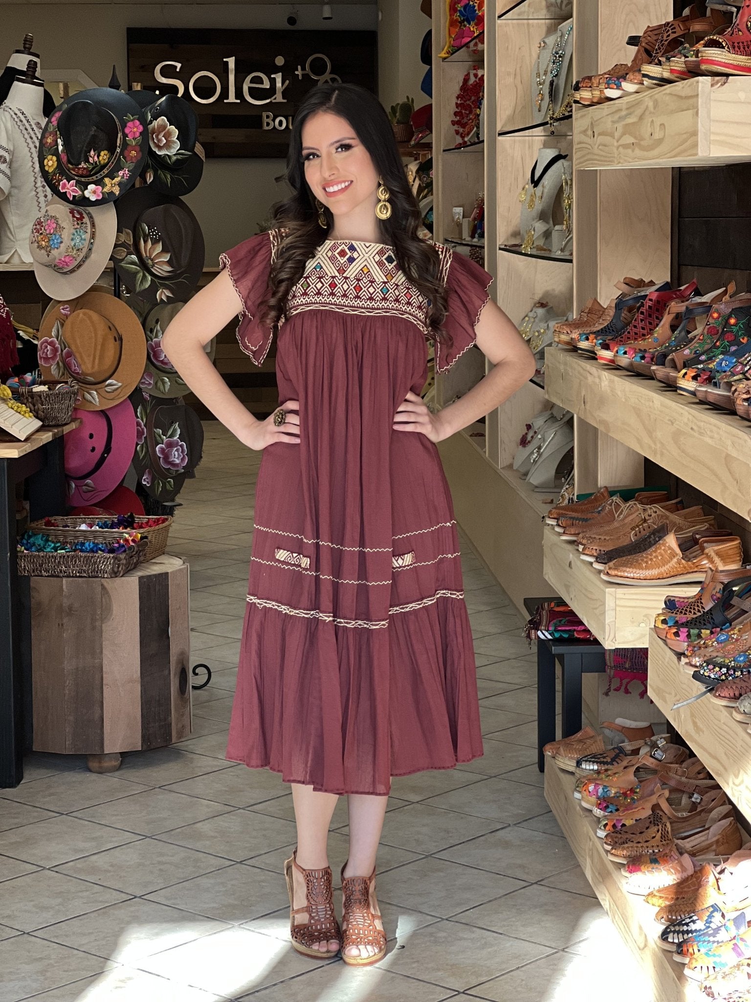 Traditional Mexican Dress. Embroidered Tunic Dress Made on a Loom. Loana Dress. - Solei Store