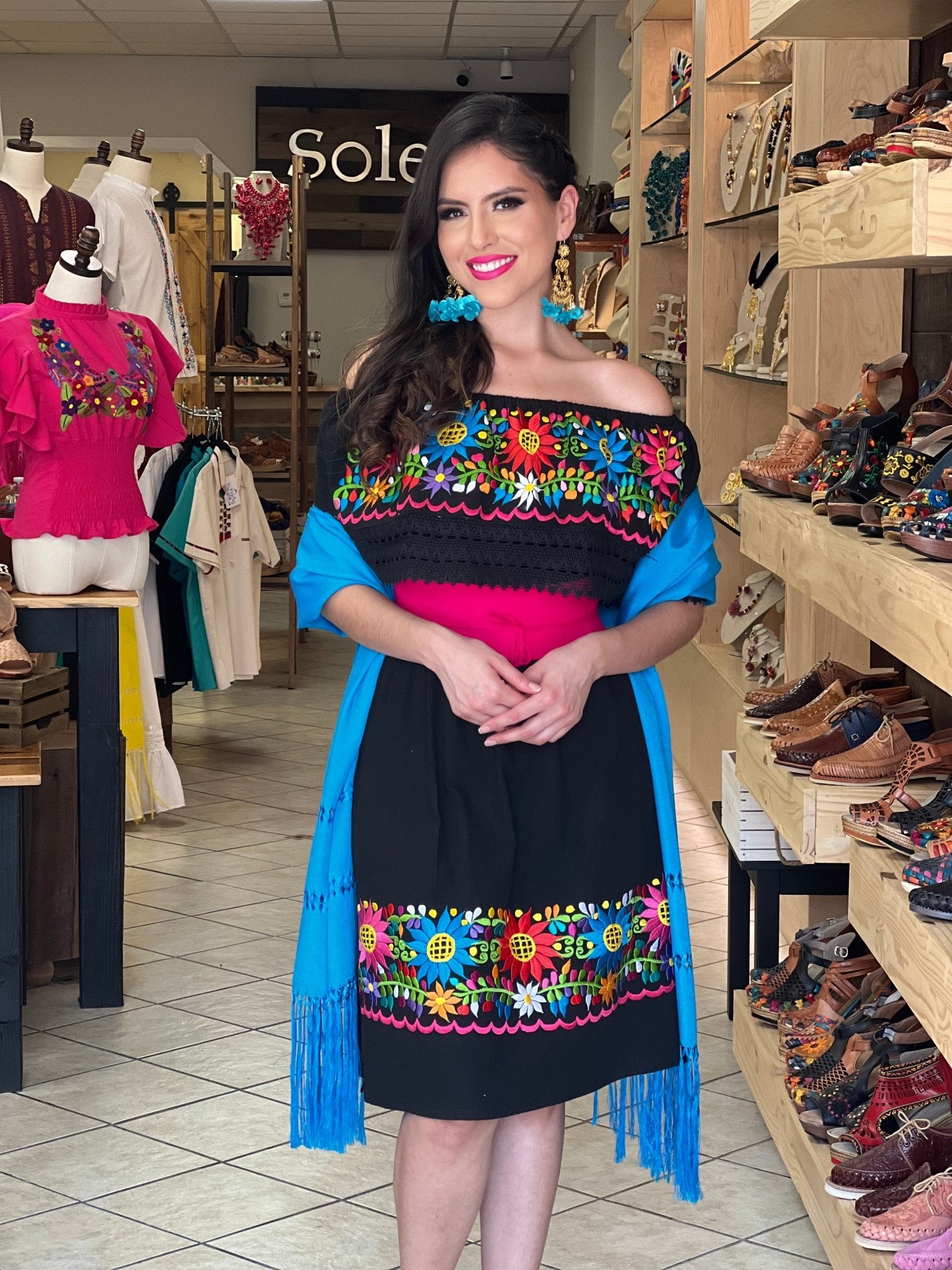 Traditional Mexican Embroidered Dress. Vestido Rocio - Solei Store