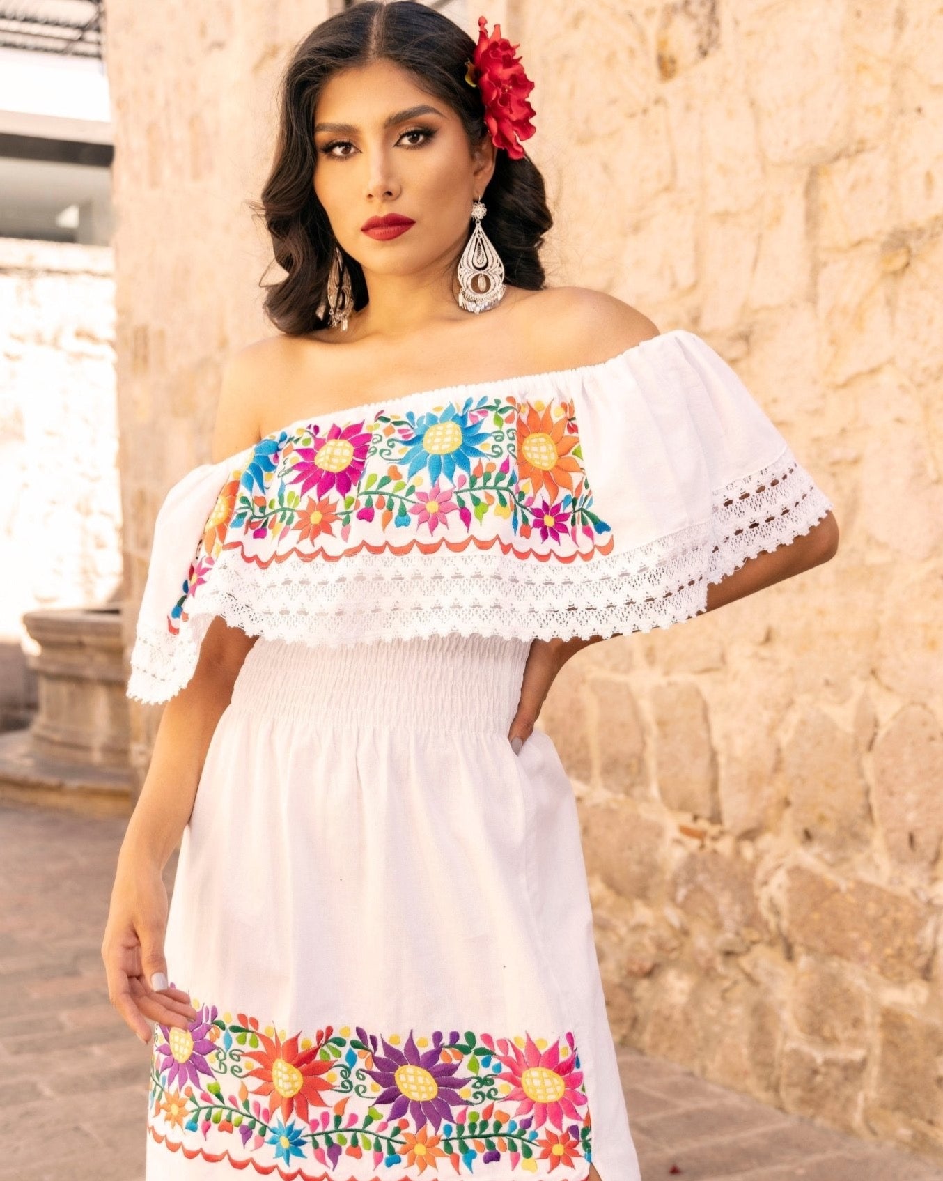 Traditional Mexican Embroidered Dress. Vestido Rocio. - Solei Store