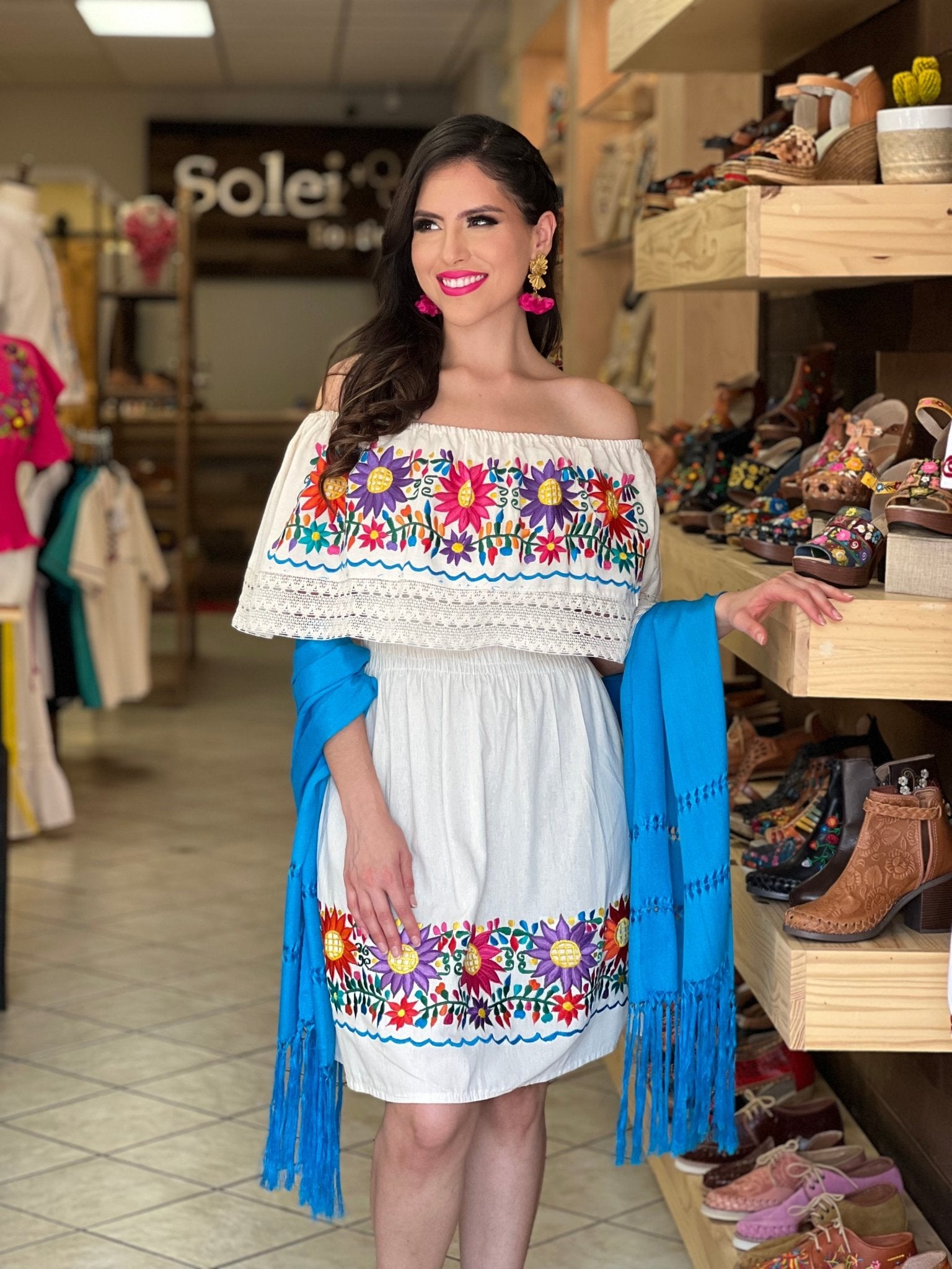 Traditional Mexican Embroidered Dress. Vestido Rocio - Solei Store