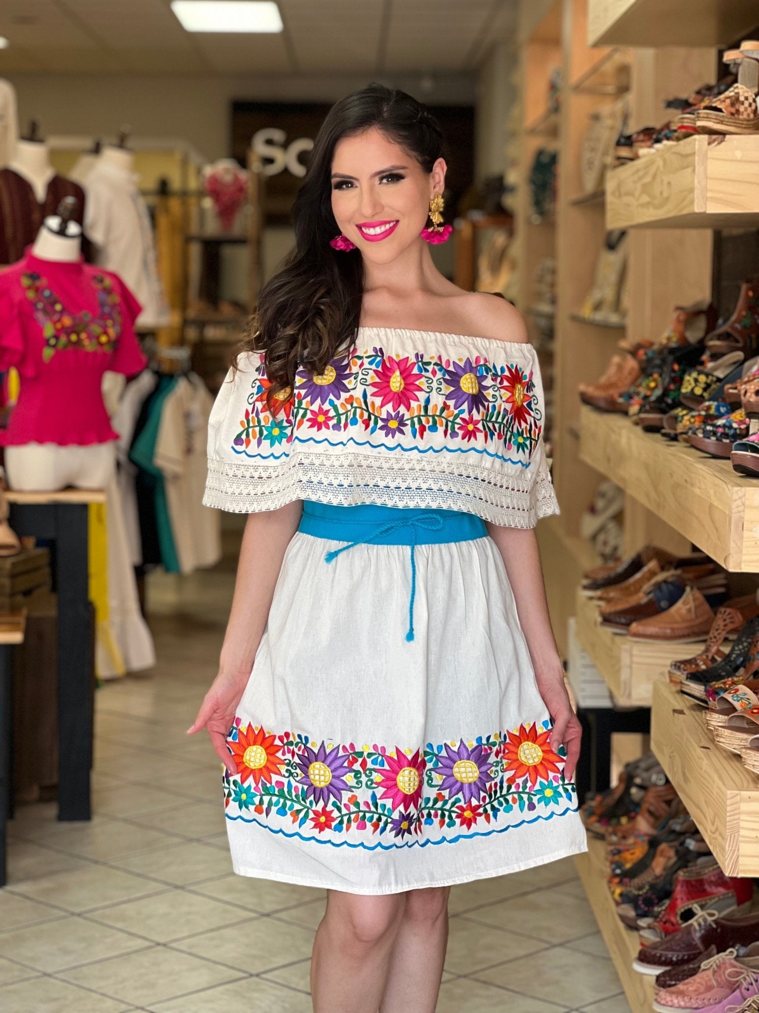 Traditional Mexican Embroidered Dress. Vestido Rocio - Solei Store