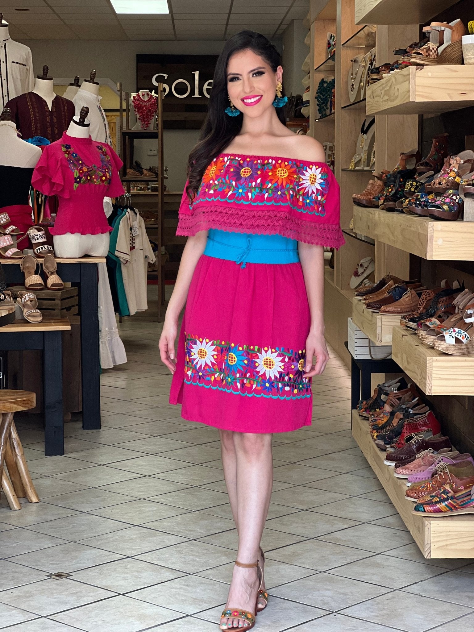 Traditional Mexican Embroidered Dress. Vestido Rocio - Solei Store