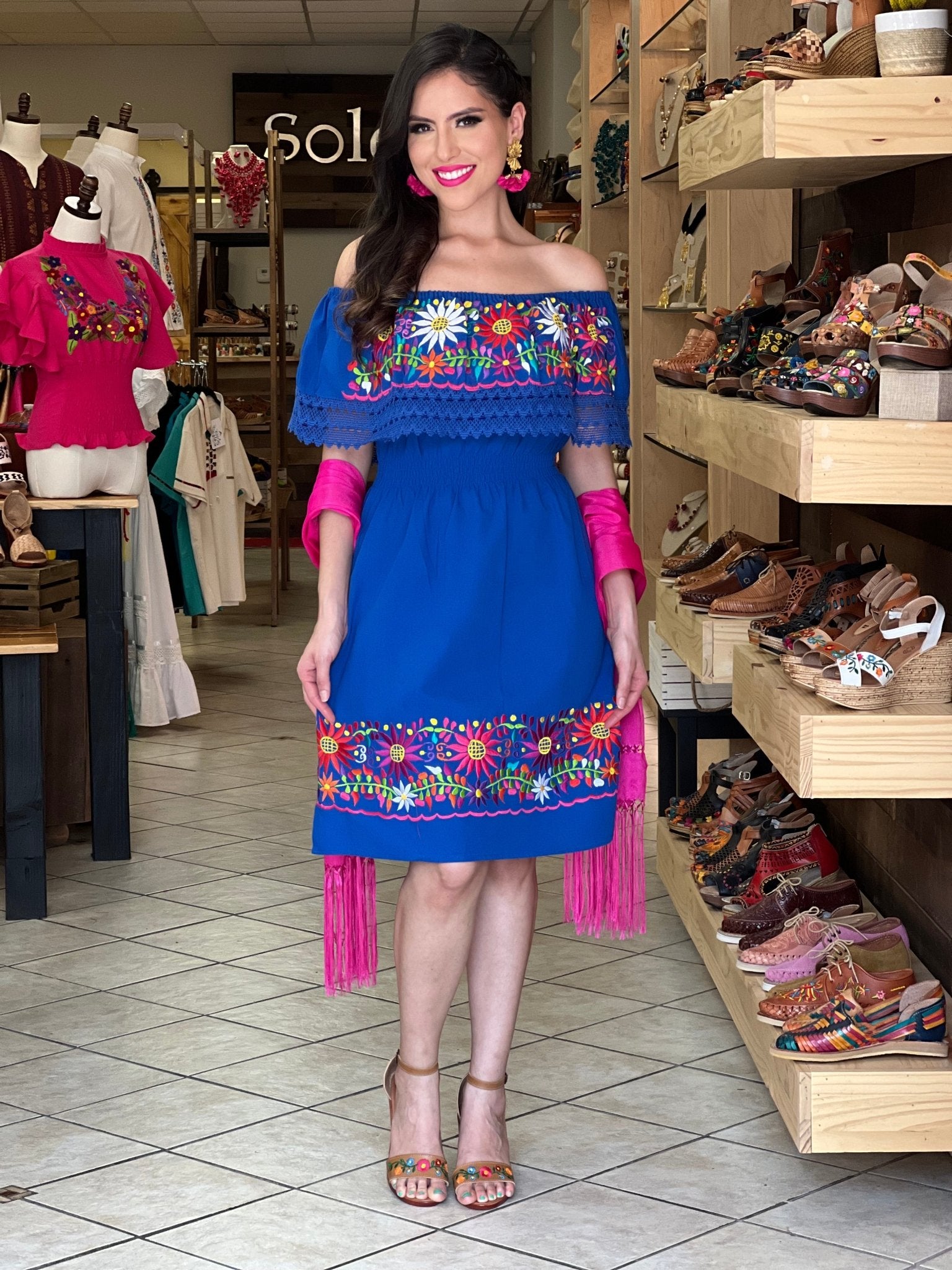 Traditional Mexican Embroidered Dress. Vestido Rocio - Solei Store