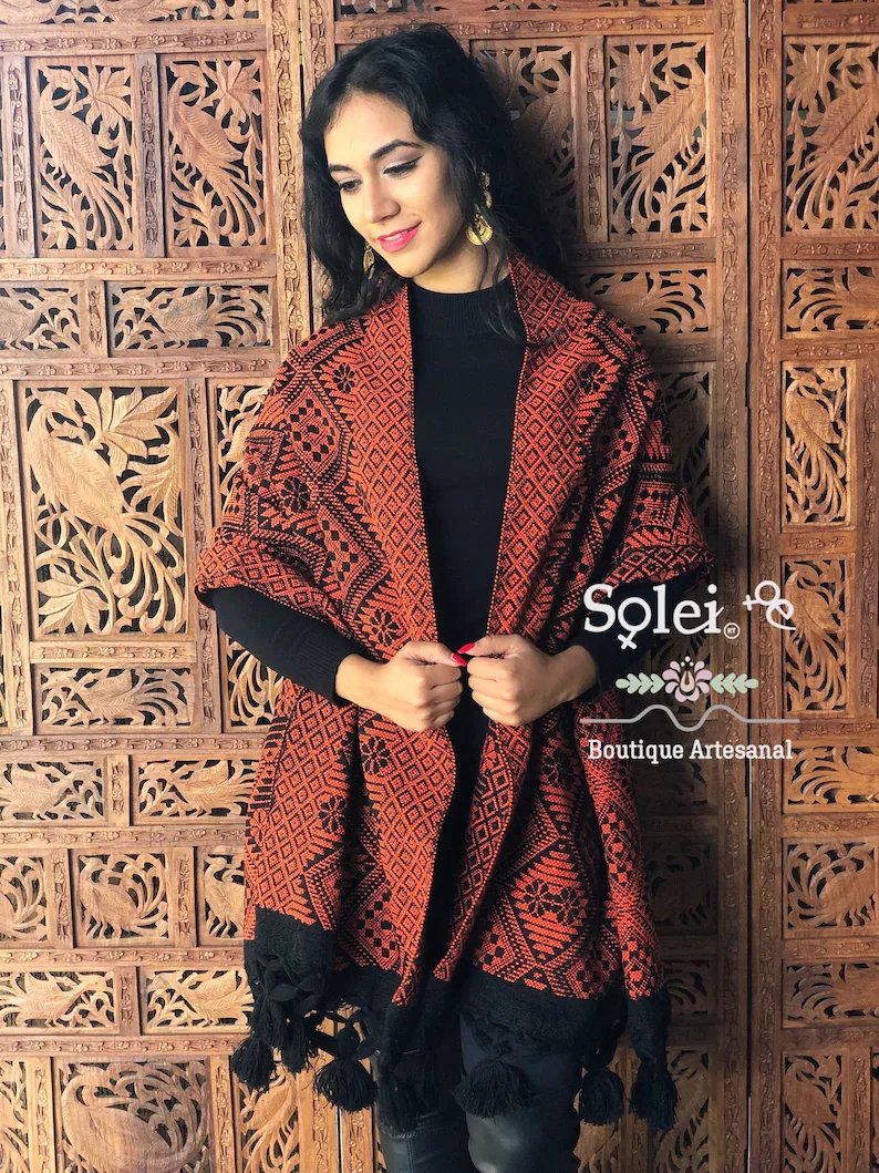 Traditional Mexican Embroidered Shawl. Rebozo Artesanal - Solei Store