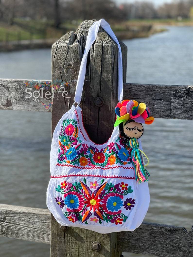 Handmade newest Floral Embroidered Mexican Satchel Morral Bag - Bolsa Bordada Mexicana