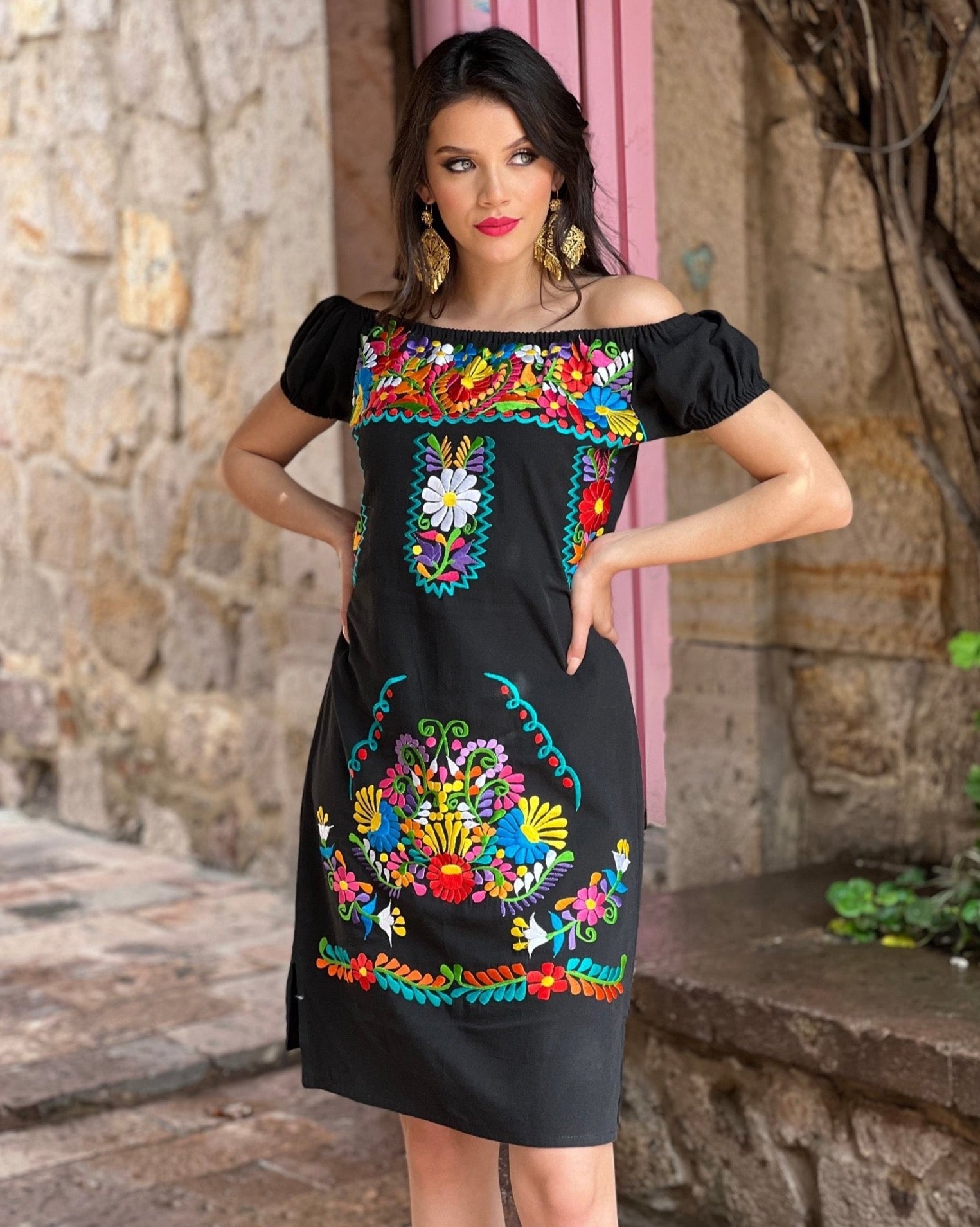 Traditional Mexican Floral Embroidered Dress. Maritza Dress. - Solei Store
