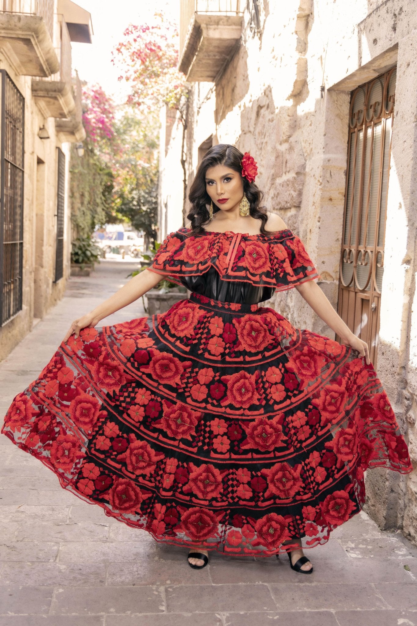 Vestido Mexican Native Clothing Chiapaneco Ruedo Sencillo Floral