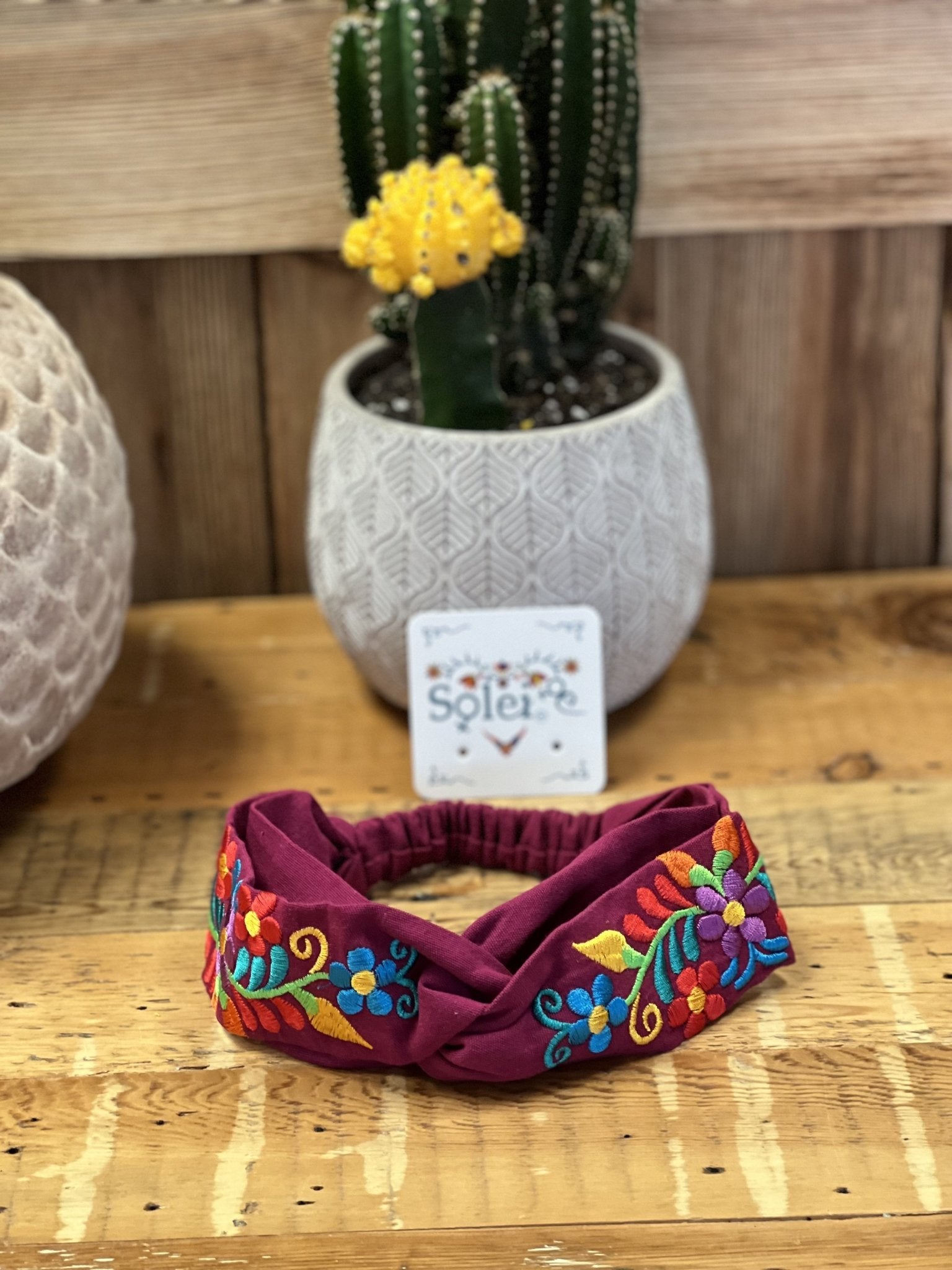 Twisted Turban Headband. Floral Embroidered Headband. Mexican Embroidered Turban Headwrap. - Solei Store