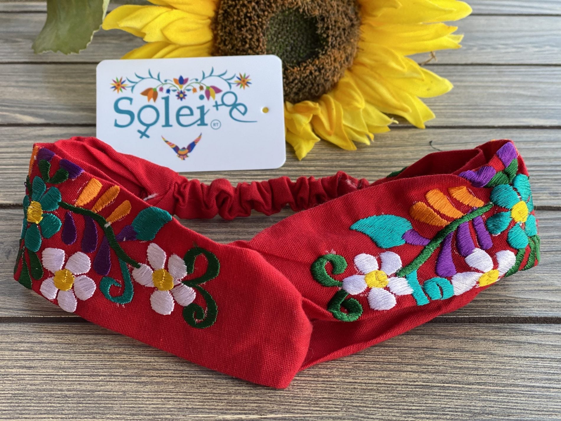 Twisted Turban Headband. Floral Embroidered Headband. Mexican Embroidered Turban Headwrap. - Solei Store