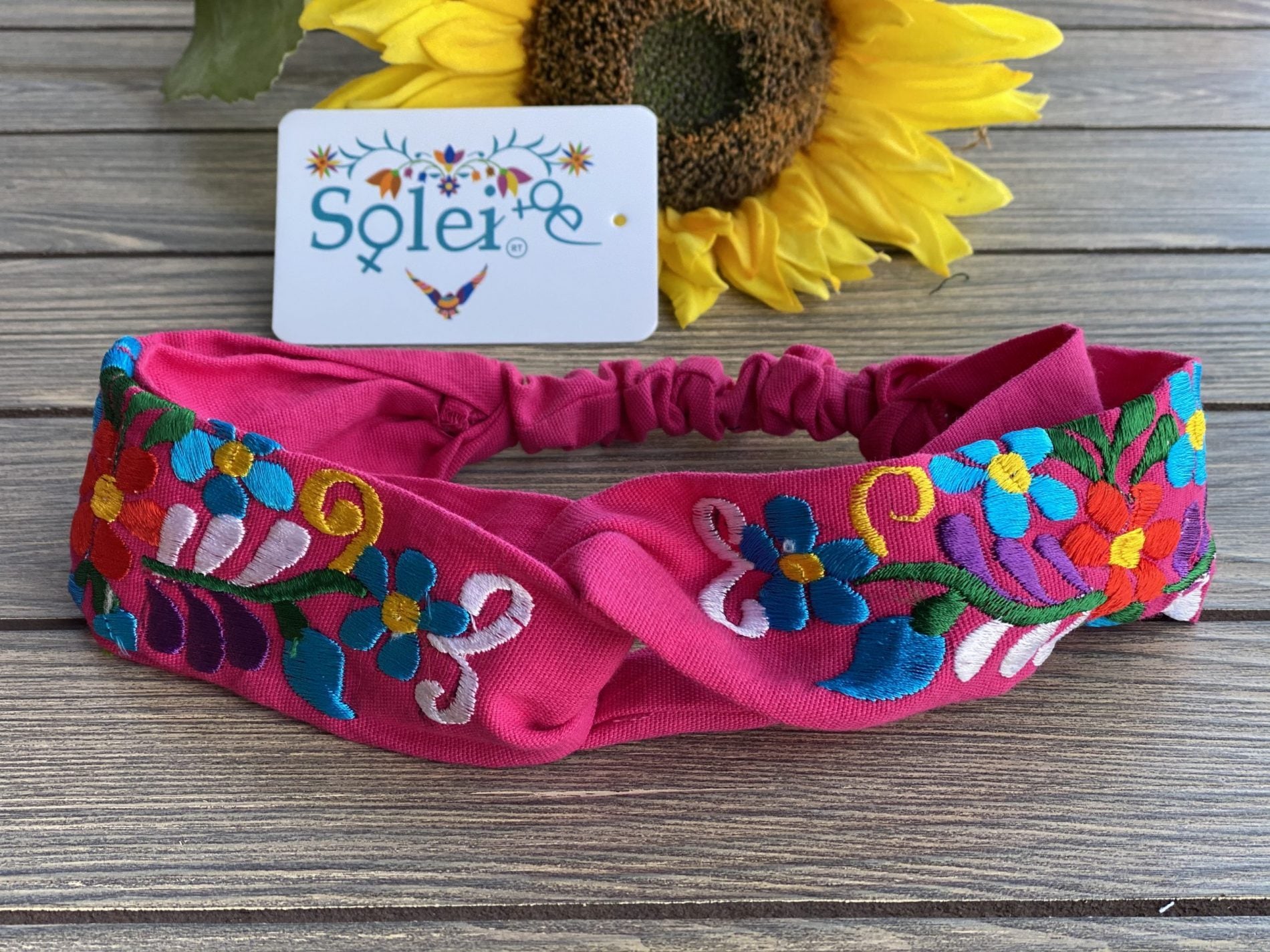 Twisted Turban Headband. Floral Embroidered Headband. Mexican Embroidered Turban Headwrap. - Solei Store