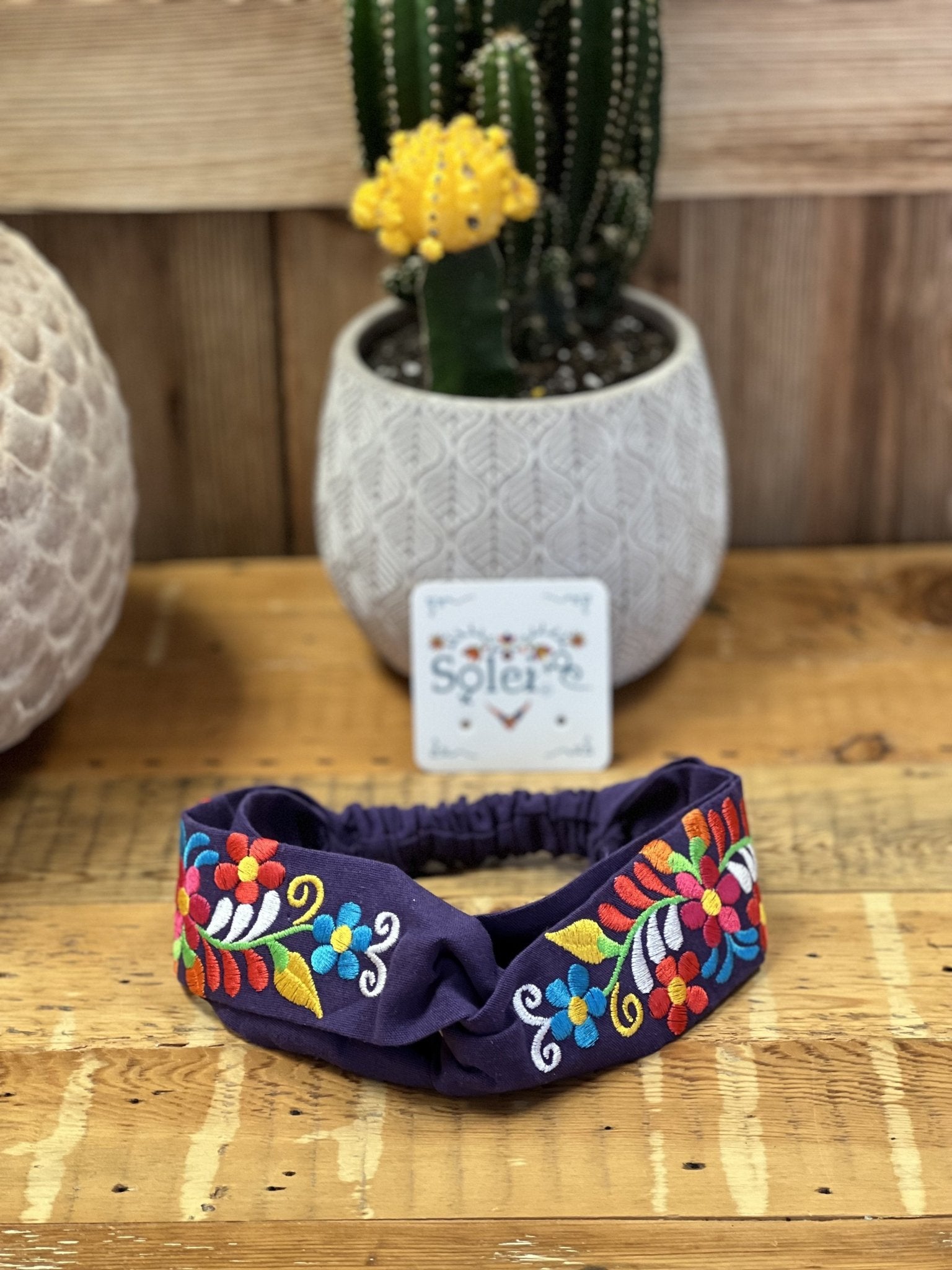 Twisted Turban Headband. Floral Embroidered Headband. Mexican Embroidered Turban Headwrap. - Solei Store