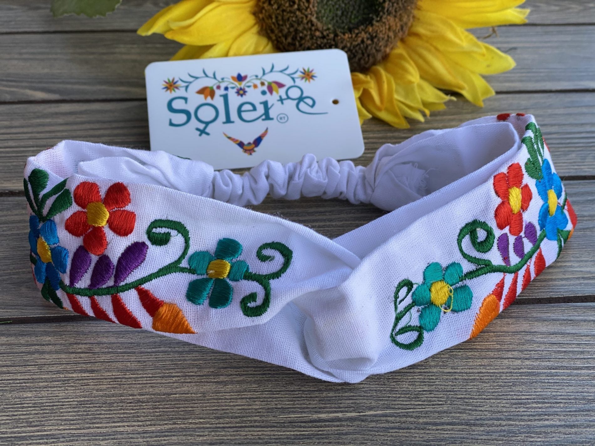 Twisted Turban Headband. Floral Embroidered Headband. Mexican Embroidered Turban Headwrap. - Solei Store