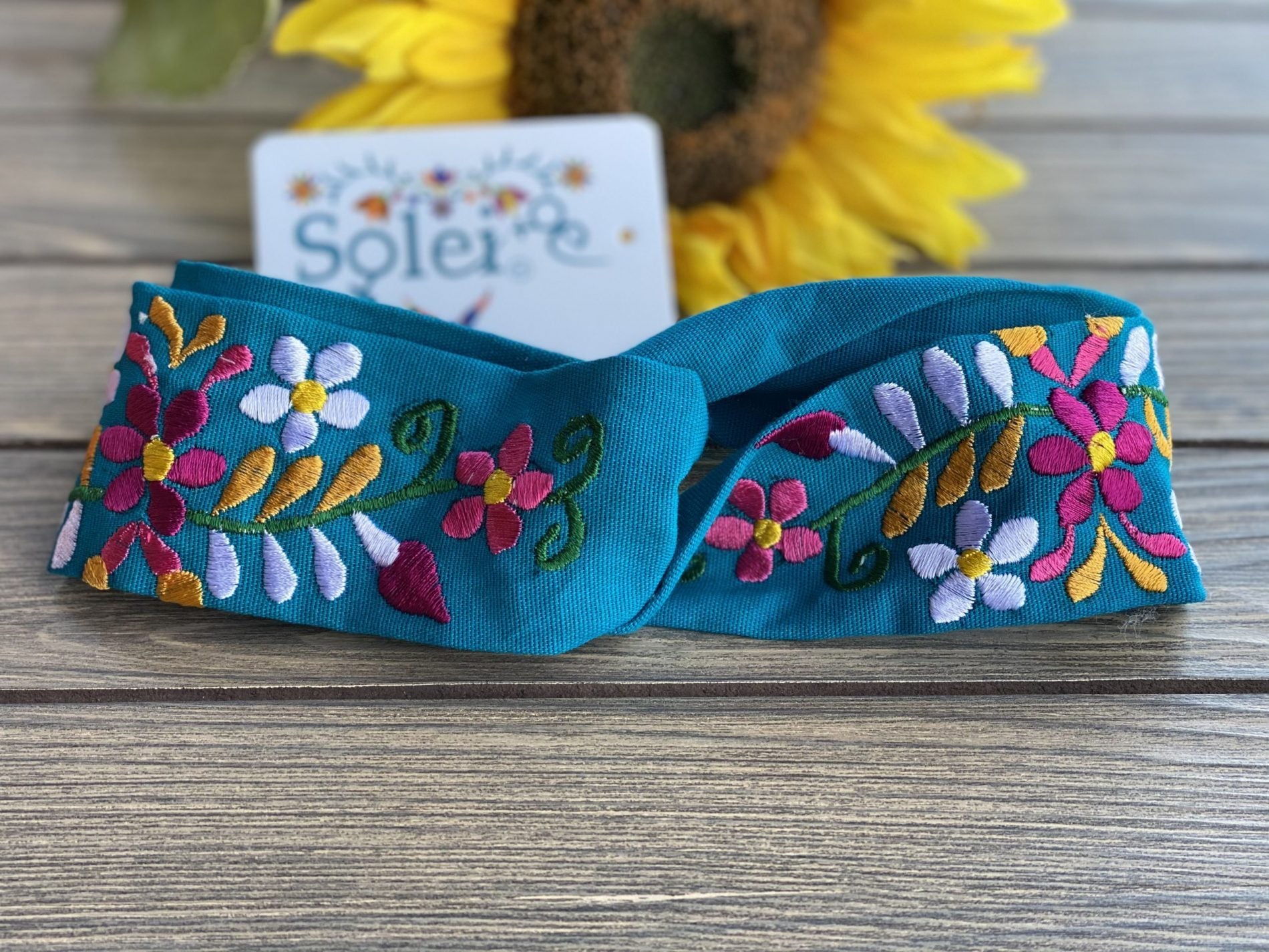 Twisted Turban Headband. Floral Embroidered Headband. Mexican Embroidered Turban Headwrap. - Solei Store