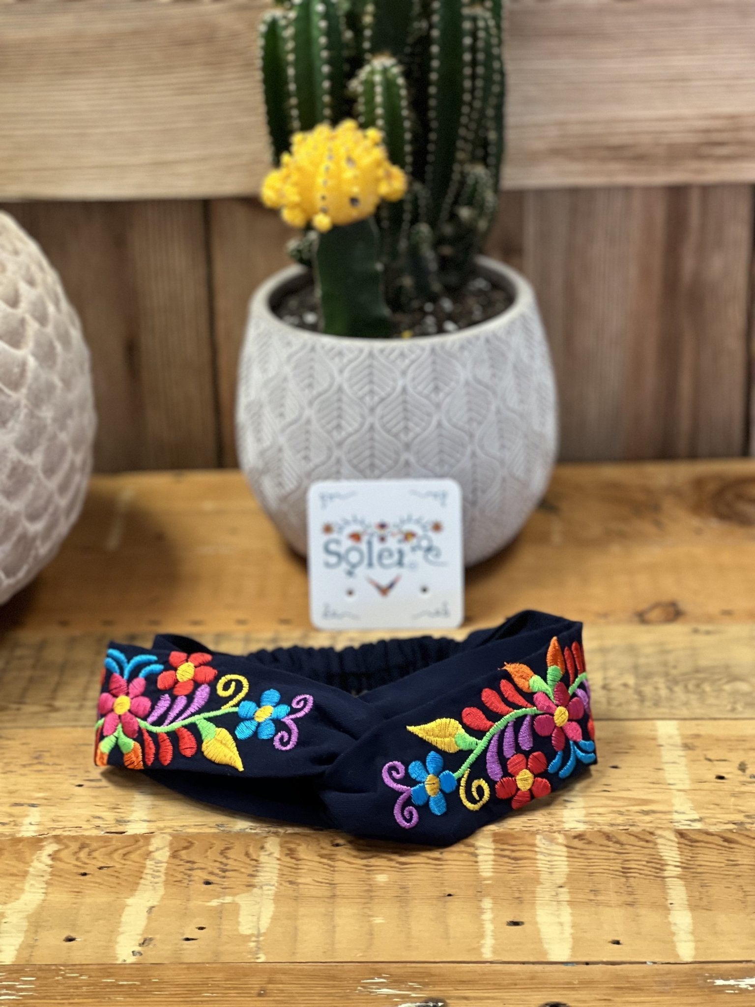 Twisted Turban Headband. Floral Embroidered Headband. Mexican Embroidered Turban Headwrap. - Solei Store