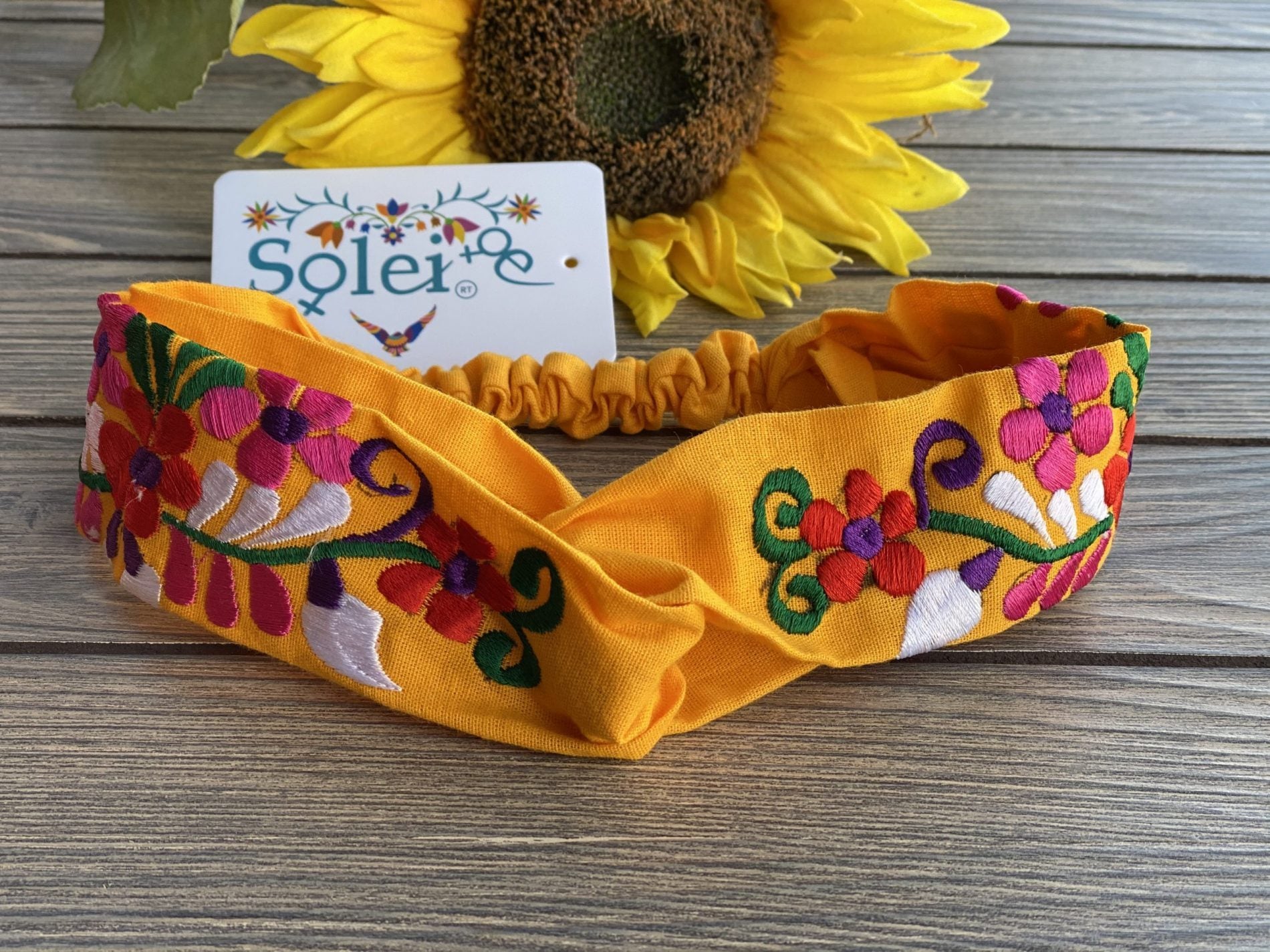 Twisted Turban Headband. Floral Embroidered Headband. Mexican Embroidered Turban Headwrap. - Solei Store