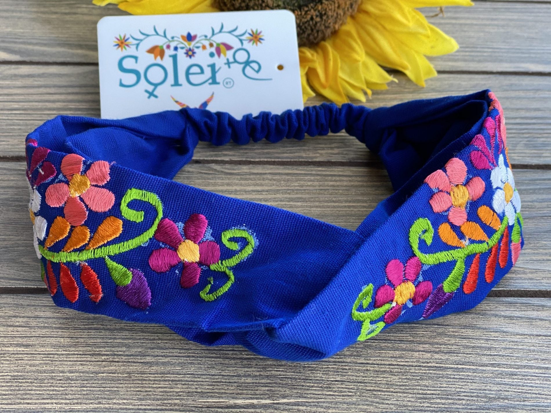 Twisted Turban Headband. Floral Embroidered Headband. Mexican Embroidered Turban Headwrap. - Solei Store